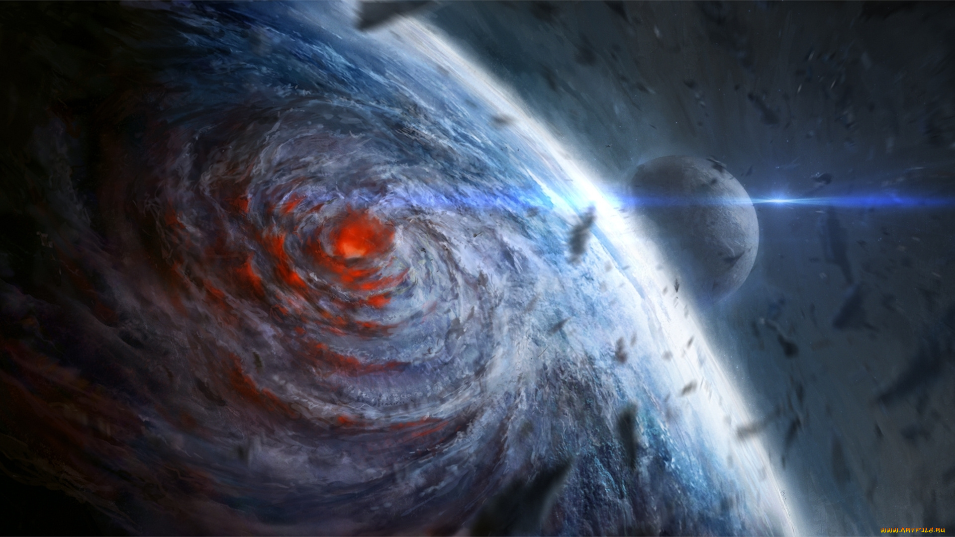 космос, арт, камни, ураган, воронка, спутник, chriscold, планета