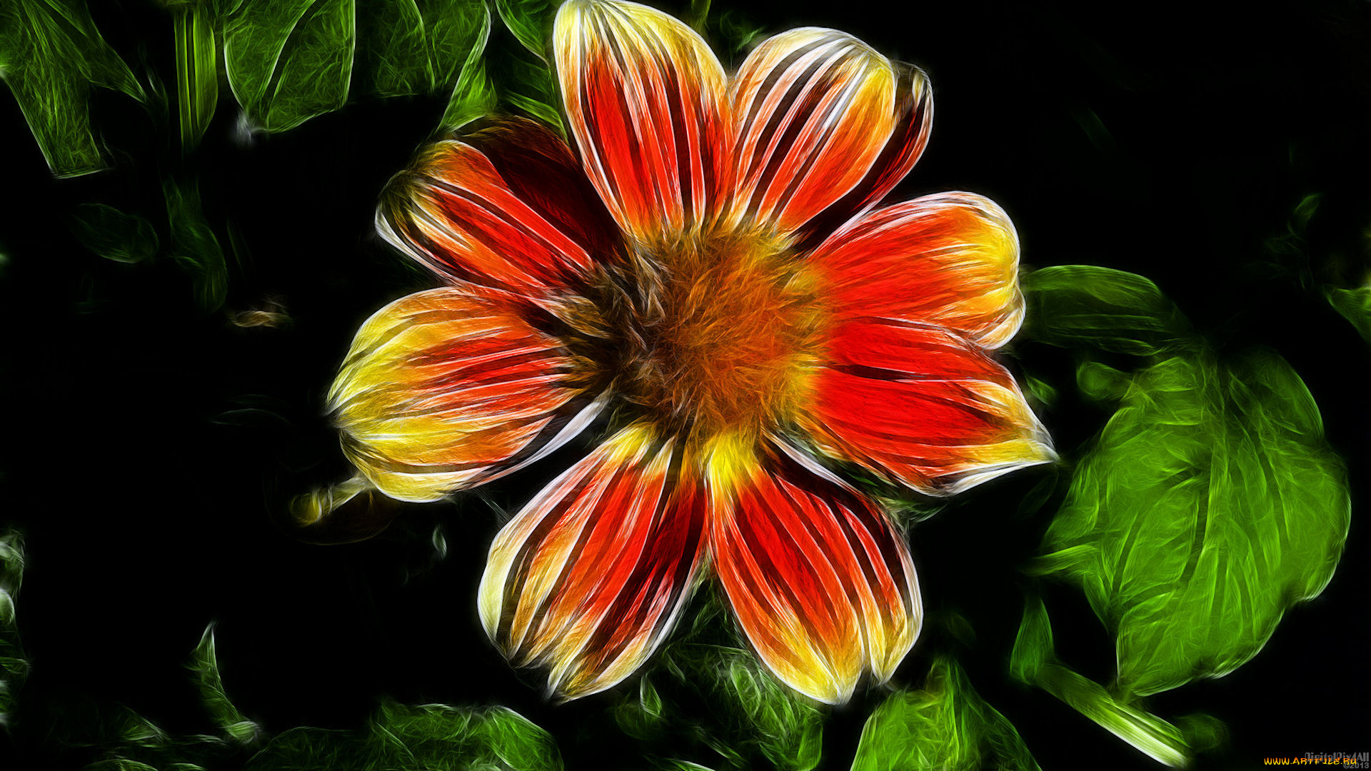 3д, графика, flowers, цветы, лепестки, листья, фон