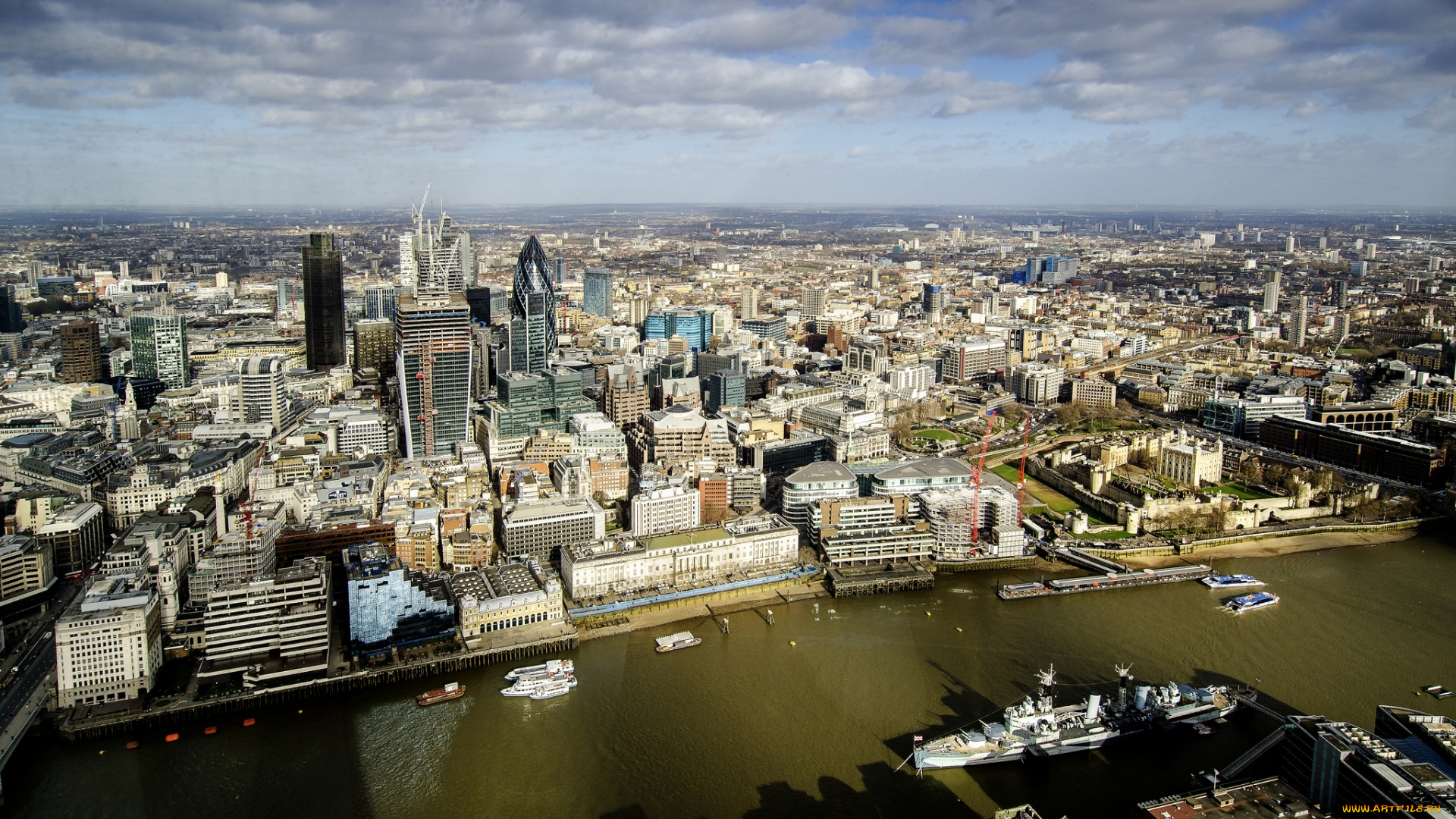 города, лондон, великобритания, вода, небоскребы, мост, река, панорама