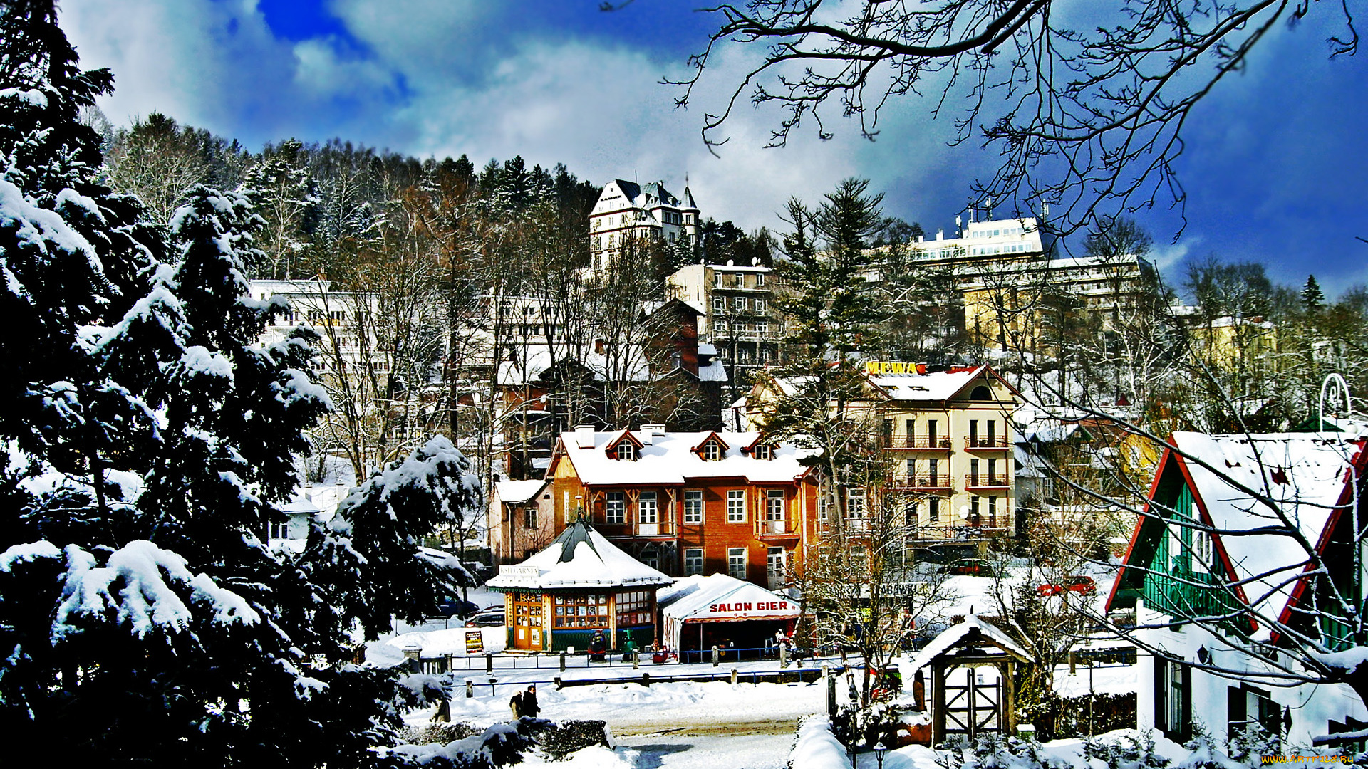 города, панорамы, зима, poland