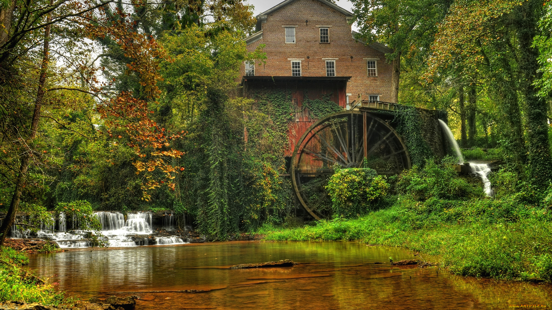 разное, мельницы, вода, деревья, колесо