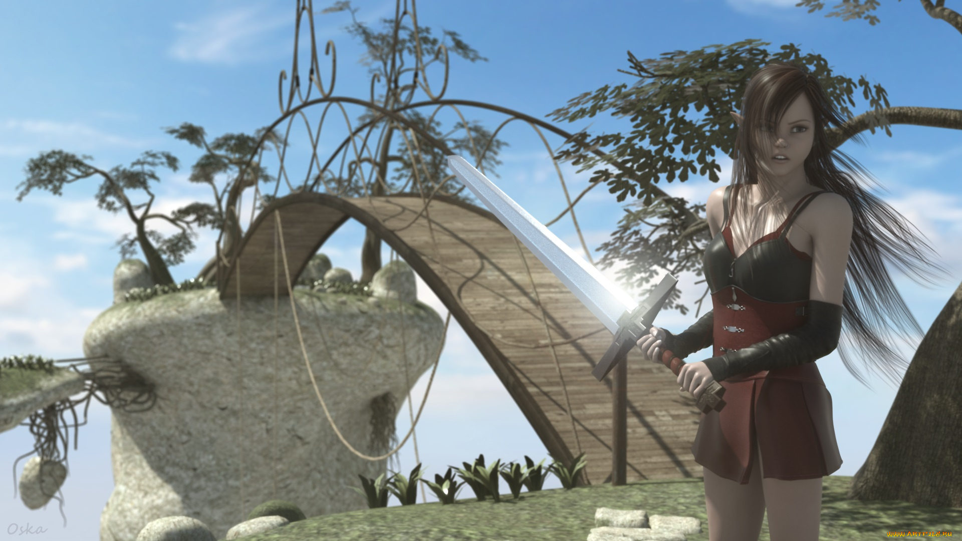 3д, графика, эльфы, , elves, взгляд, эльфийка