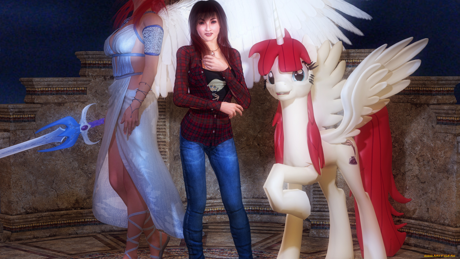 3д, графика, фракталы, , fractal, девушки, взгляд, пони