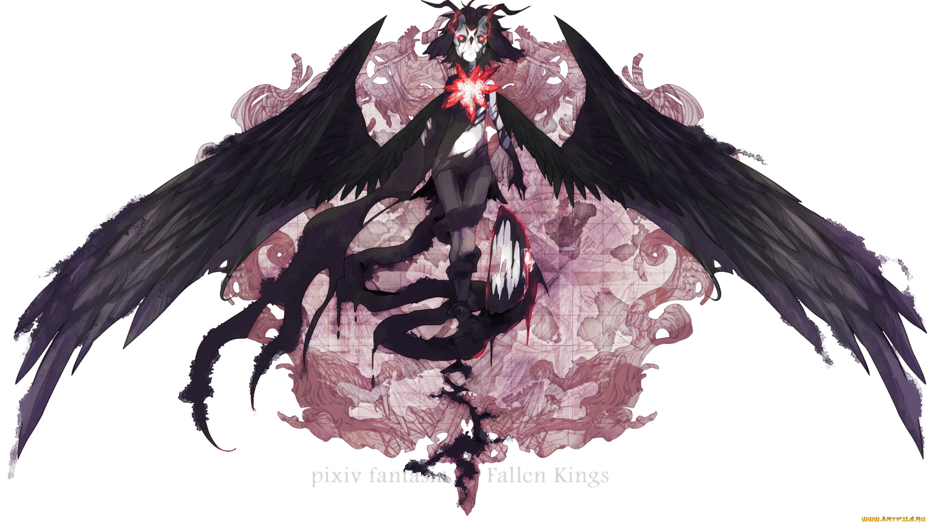 аниме, -angels, &, demons, белый, фон, крылья, жевушка, существо