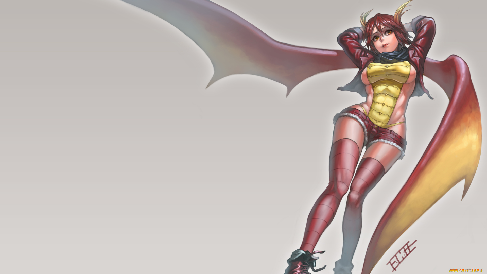 аниме, -angels, &, demons, крылья, демон, рога, арт, шорты, девушка