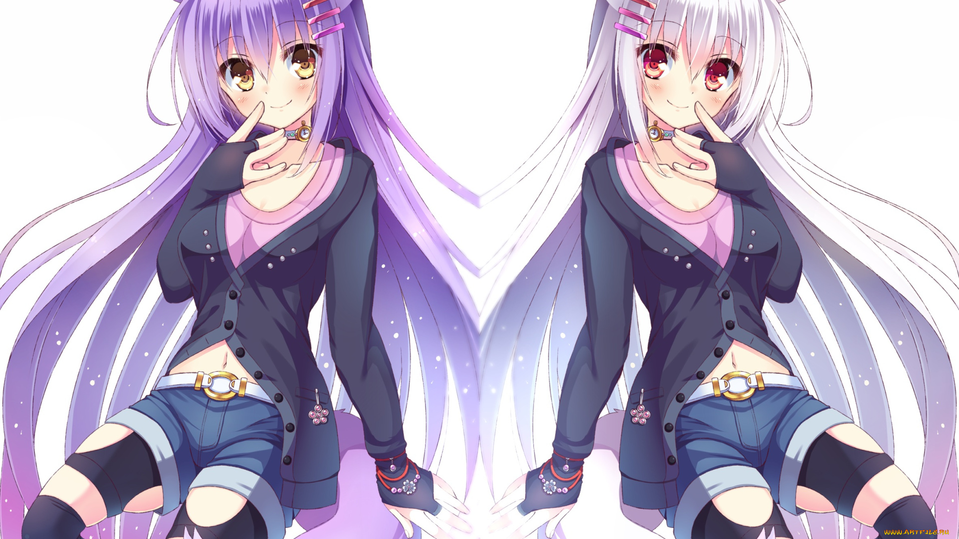 аниме, -animals, &, creatures, ушки, нэко, арт, девушки