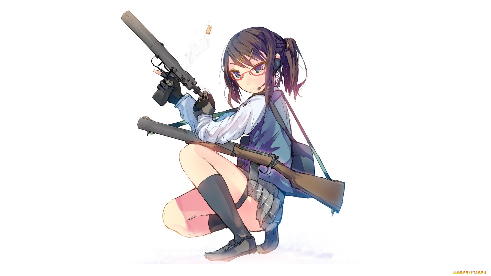 аниме, -weapon, , blood, &, technology, арт, девушка, белый, фон, оружие