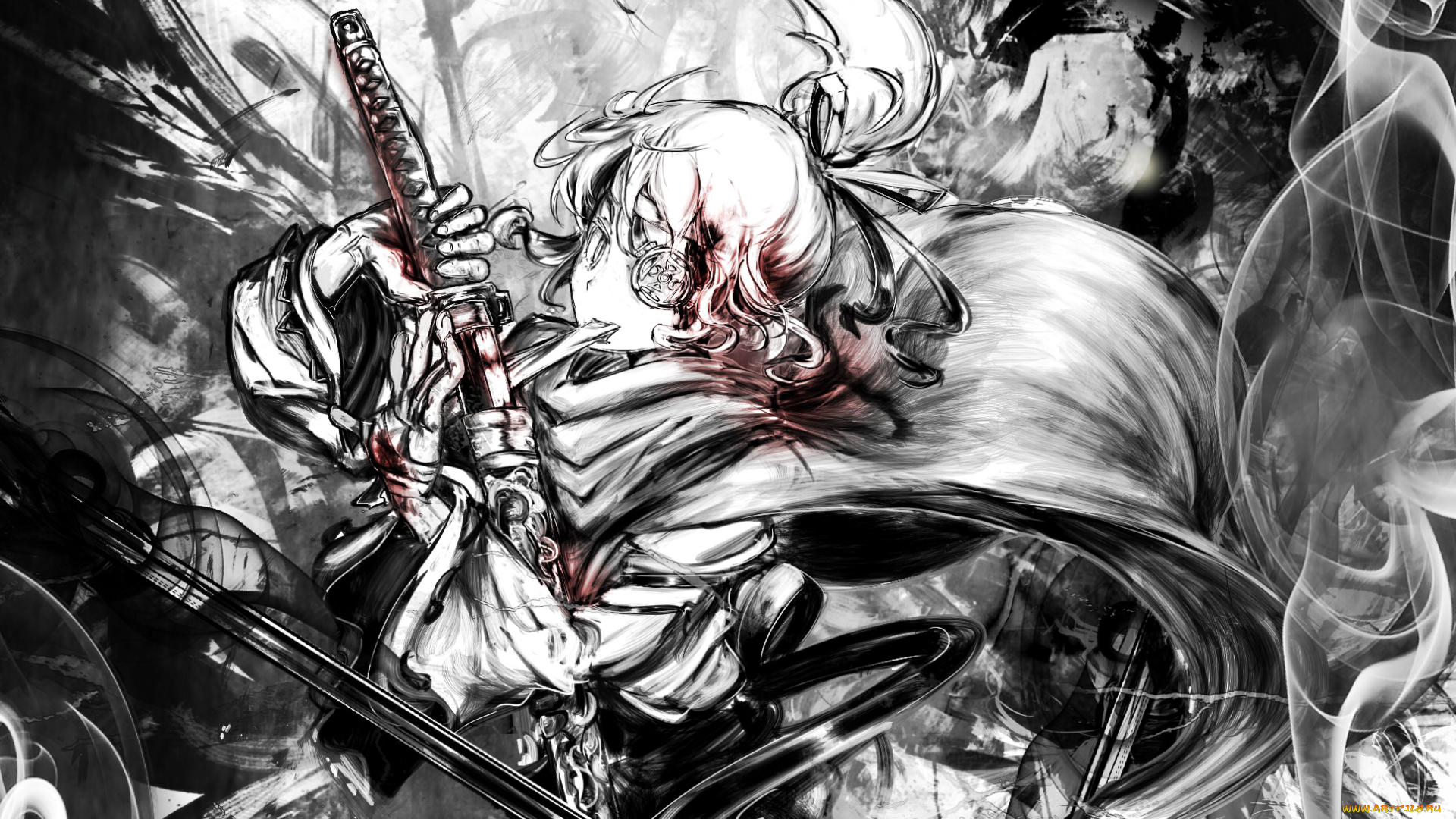 аниме, -weapon, , blood, &, technology, девушка, кровь, арт, меч