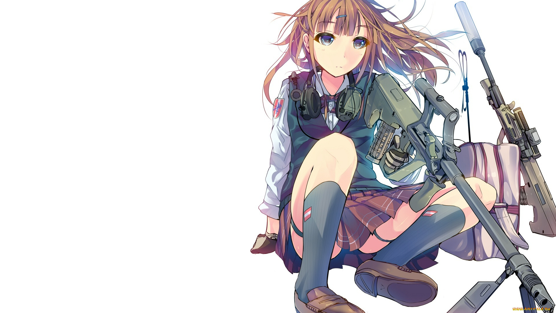 аниме, -weapon, , blood, &, technology, девушка, оружие, белый, фон