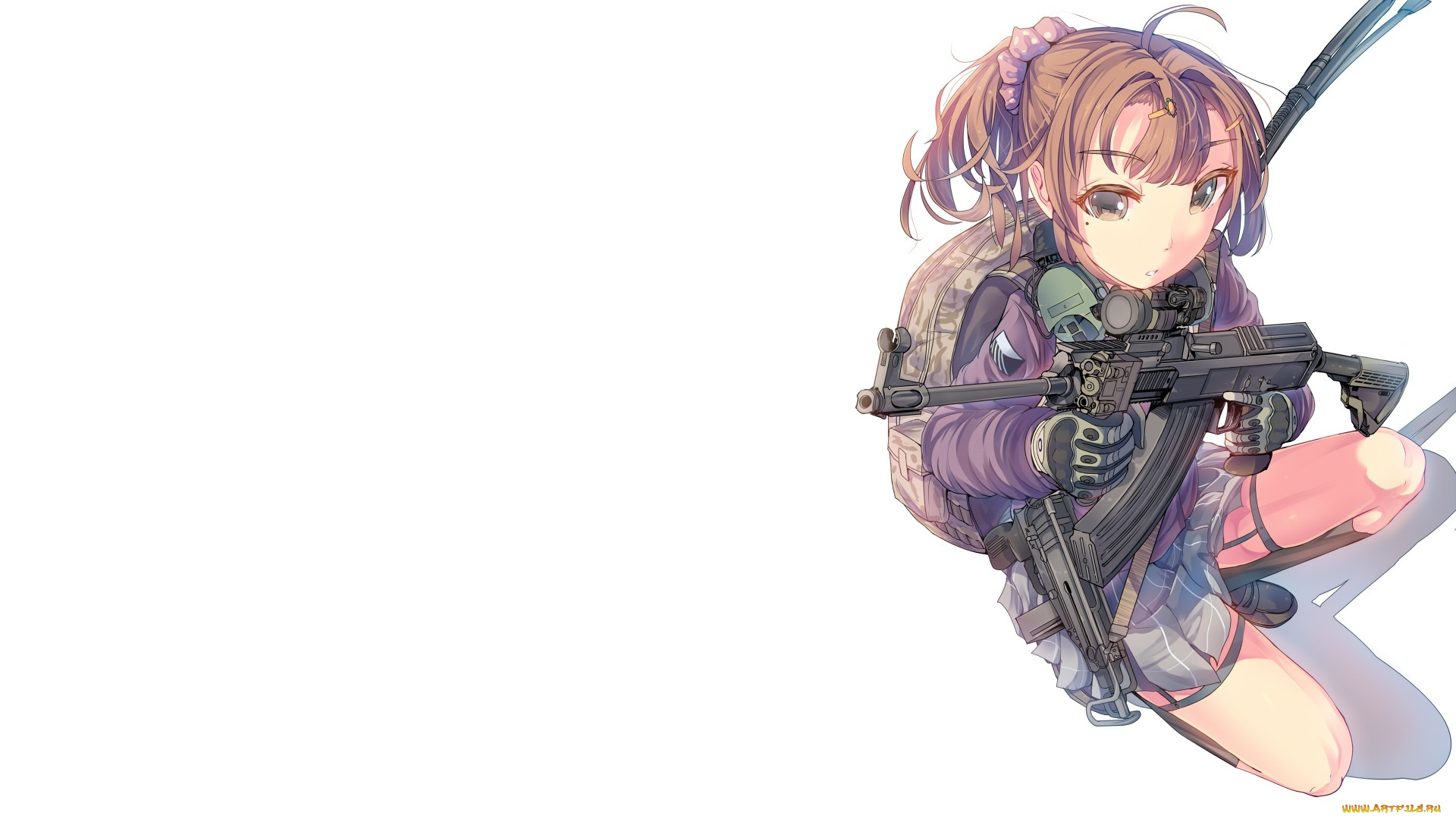 аниме, -weapon, , blood, &, technology, девушка, оружие, белый, фон