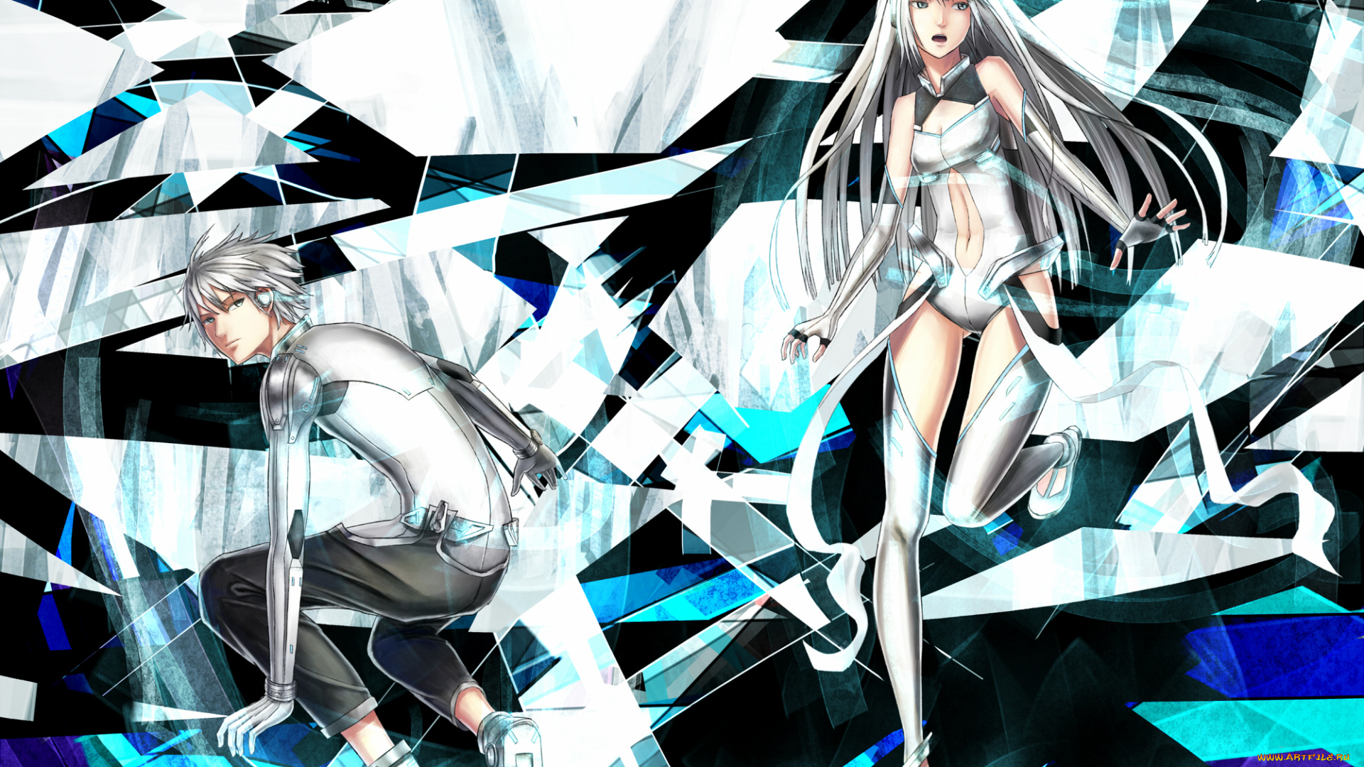 аниме, -weapon, , blood, &, technology, парень, девушка, арт, технологии