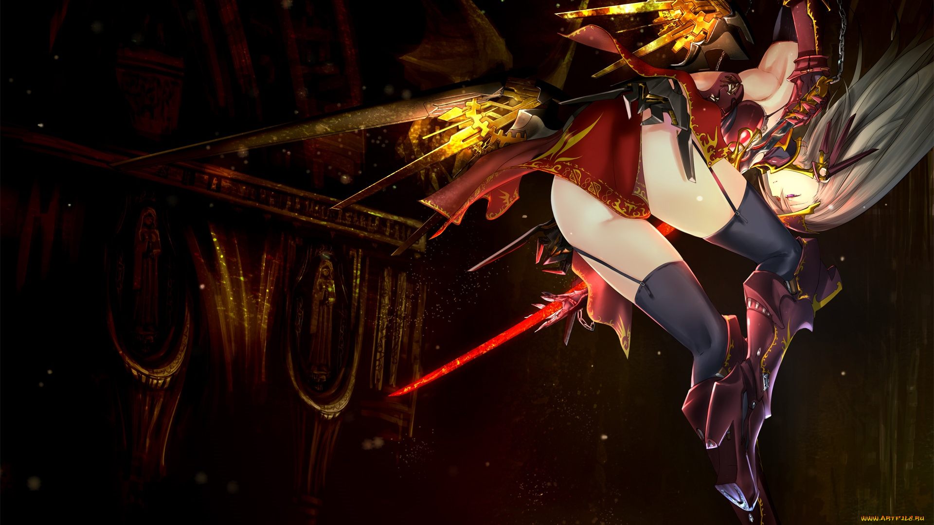 аниме, -weapon, , blood, &, technology, полет, магия, обои, оружие, девушка, kawanakajima, art