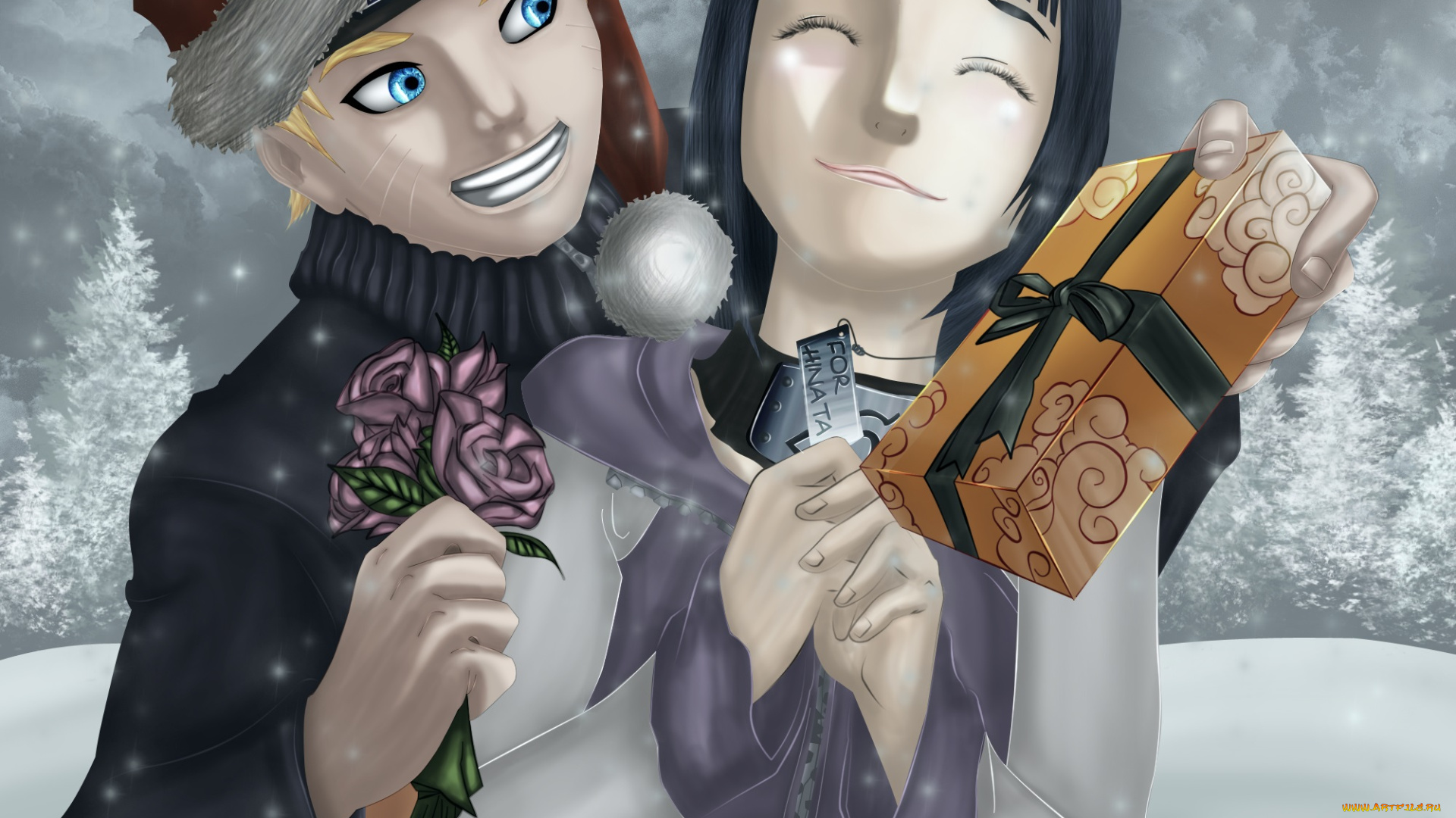 аниме, naruto, хината, пара, арт, наруто