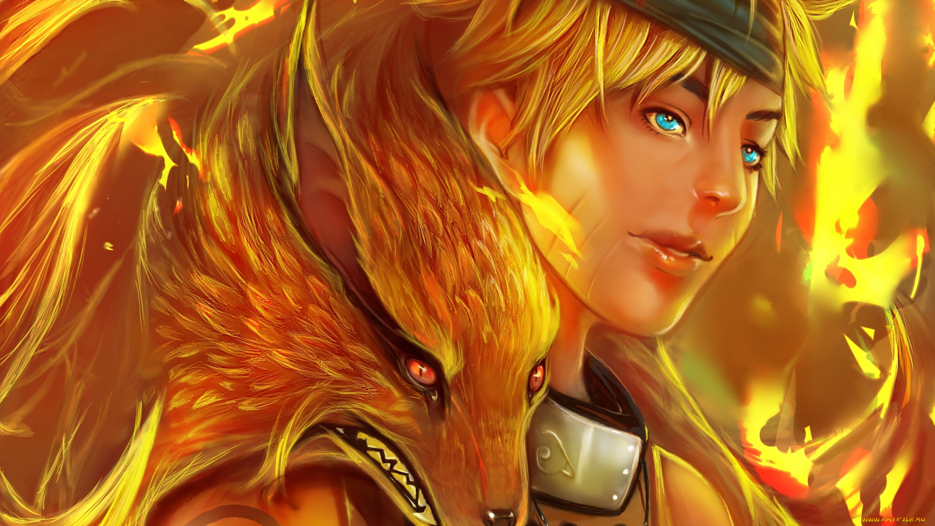 аниме, naruto, лис, nine-tailed, demon, fox, кьюби, anime