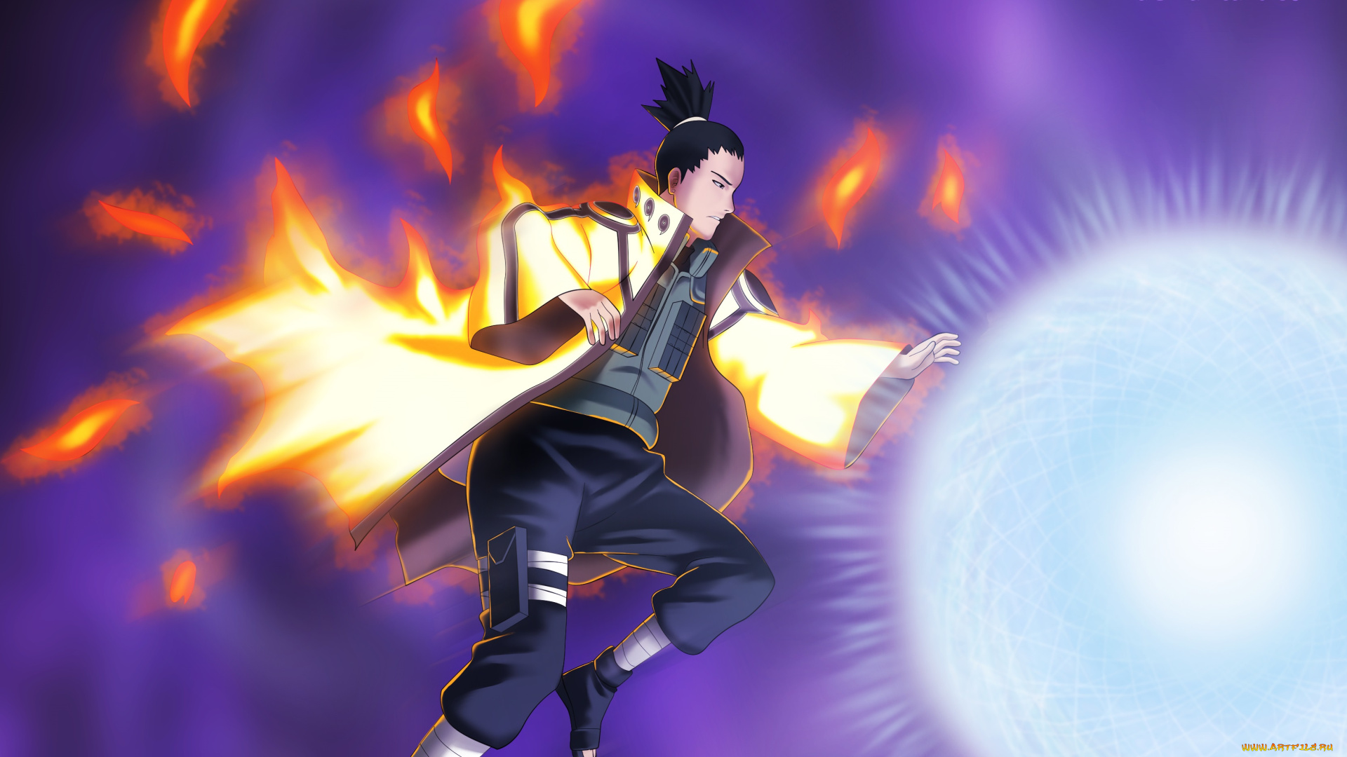 аниме, naruto, наруто, ураганные, хроники, арт, шикомару, нара, разенган, shikamaru