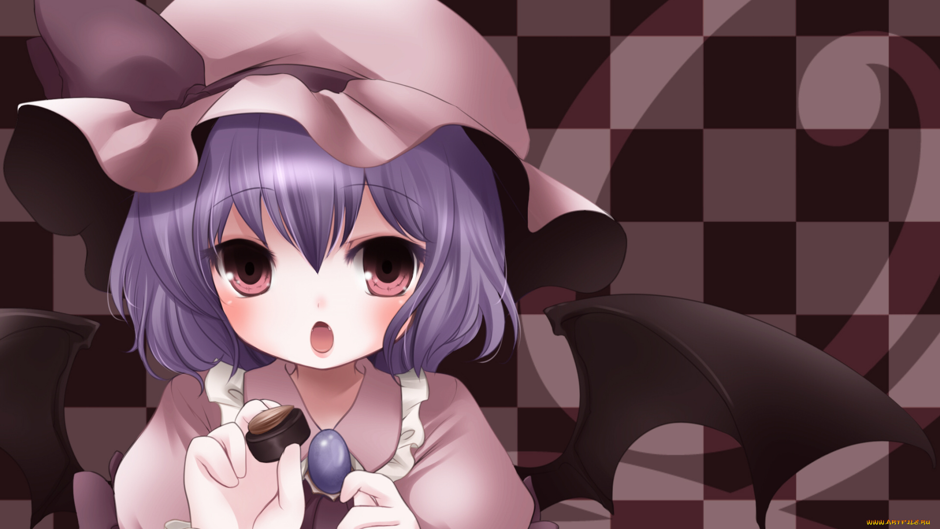 аниме, touhou, миндаль, шляпка, орешек, девочка, клетки, конфета