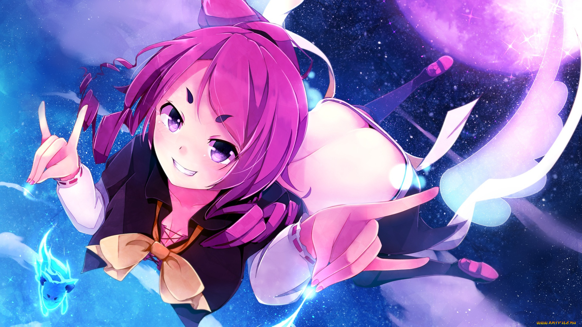 аниме, *unknown, , другое, девушка, улыбка, розовые, волосы, зверёк