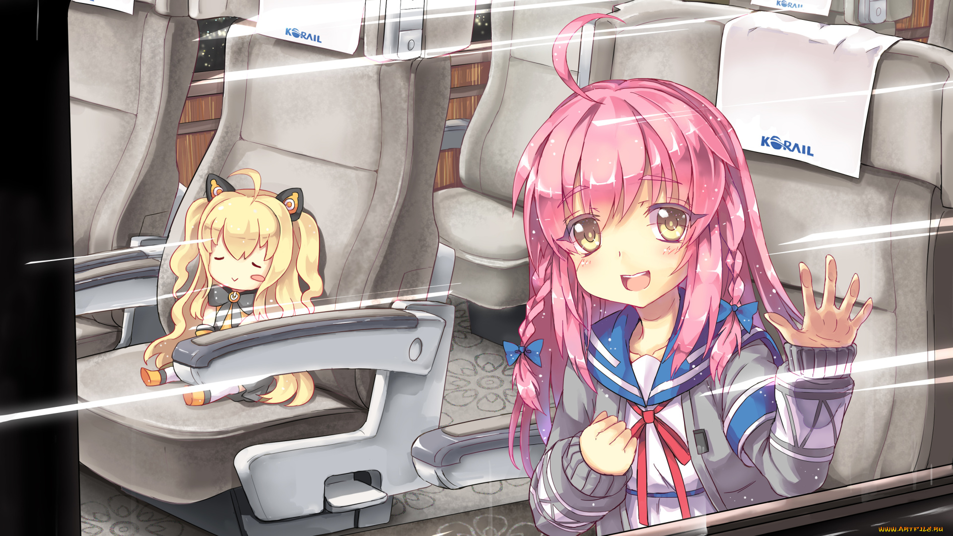 аниме, *unknown, , другое, кресла, розовые, волосы, арт, девочки