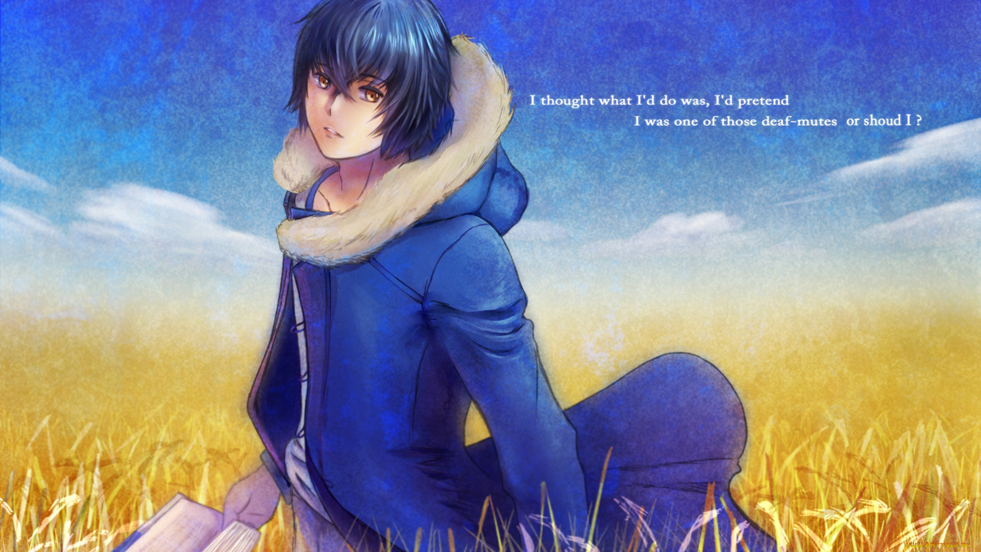 аниме, *unknown, , другое, парень, рожь, текст, книга