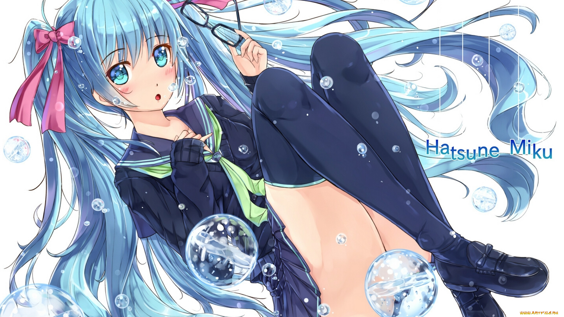 аниме, vocaloid, очки, пузыри, девушка