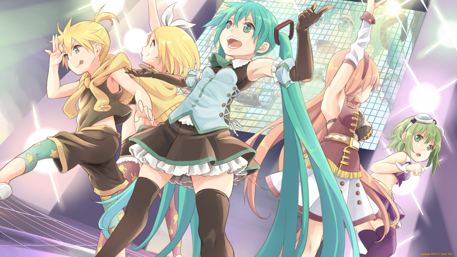аниме, vocaloid, вокалоид, арт, девушки, парни, сцена