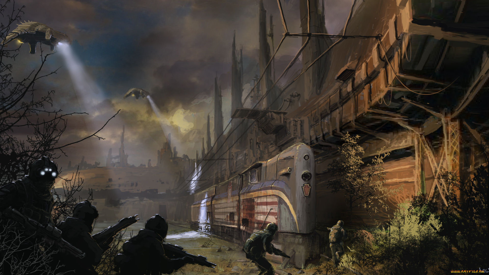 фэнтези, люди, ночная, отряд, солдаты, будущее, иной, мир, атака