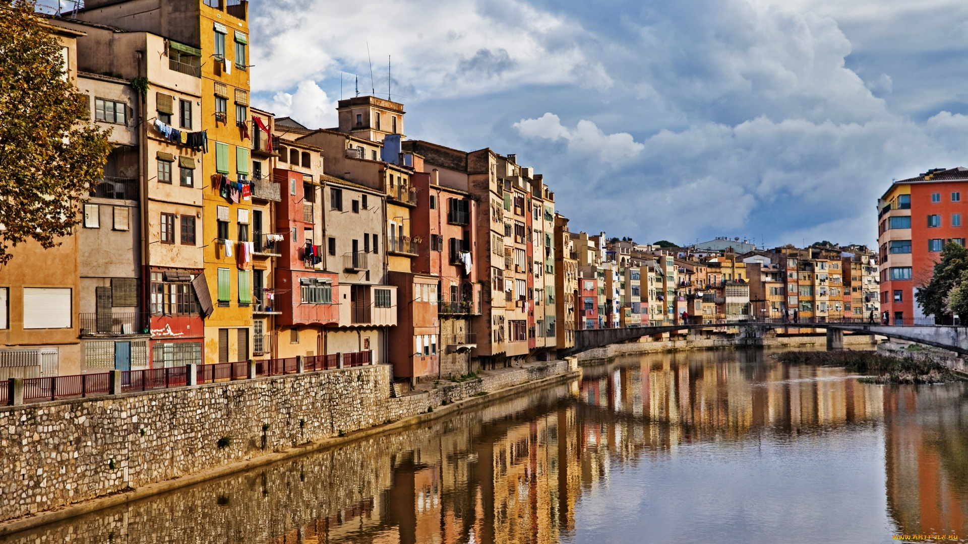 girona, , spain, города, -, улицы, , площади, , набережные, отражение, река, оньяр, вода, catalonia, spain, набережная, испания, жирона, onyar, river, мост, здания, каталония