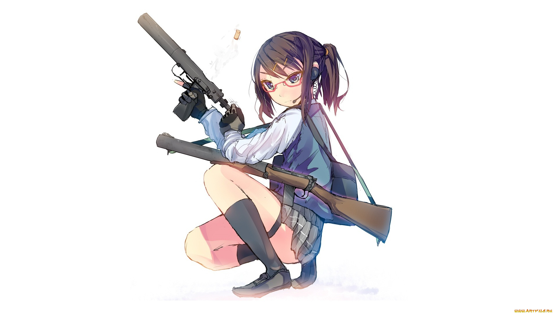 аниме, -weapon, , blood, &, technology, арт, девушка, белый, фон, оружие