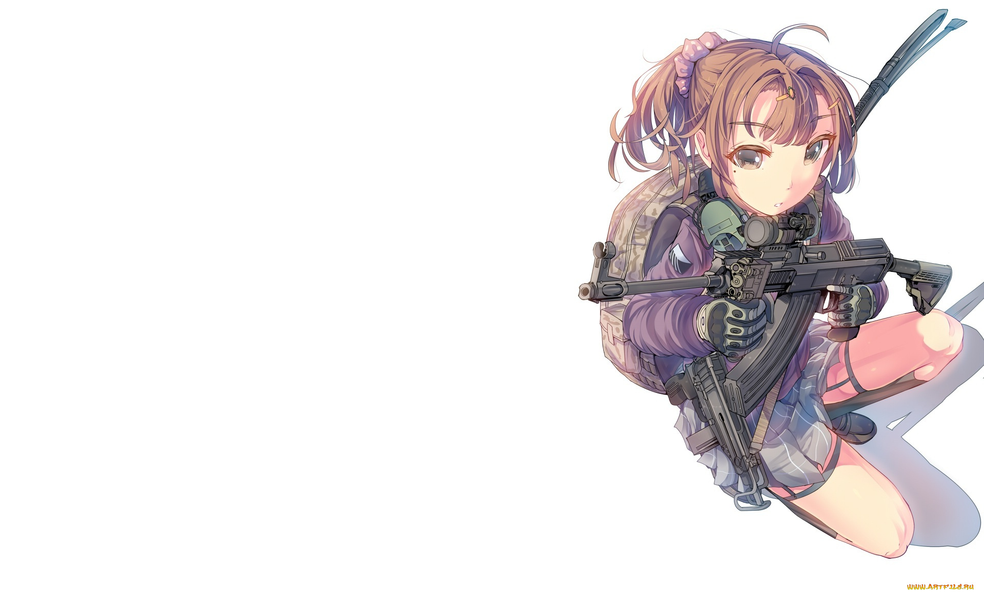 аниме, -weapon, , blood, &, technology, девушка, оружие, белый, фон