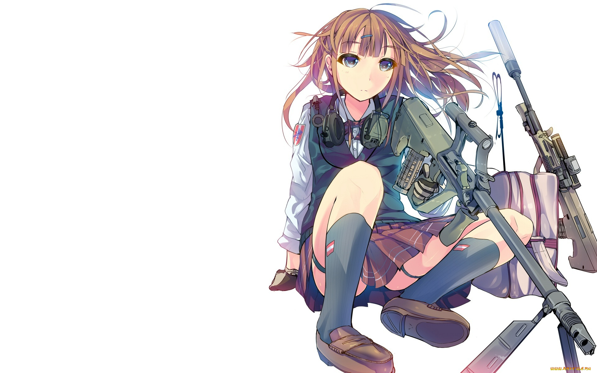 аниме, -weapon, , blood, &, technology, девушка, оружие, белый, фон