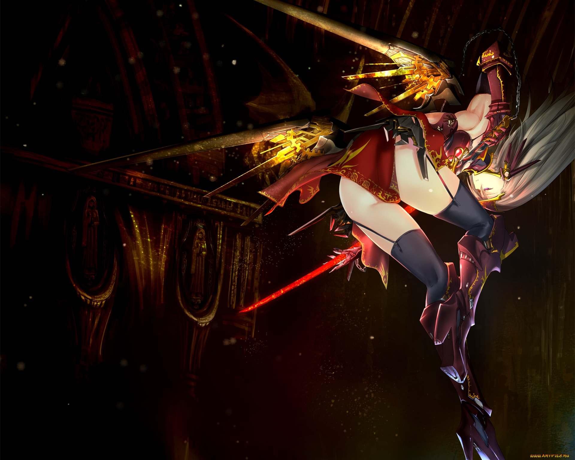 аниме, -weapon, , blood, &, technology, полет, магия, обои, оружие, девушка, kawanakajima, art