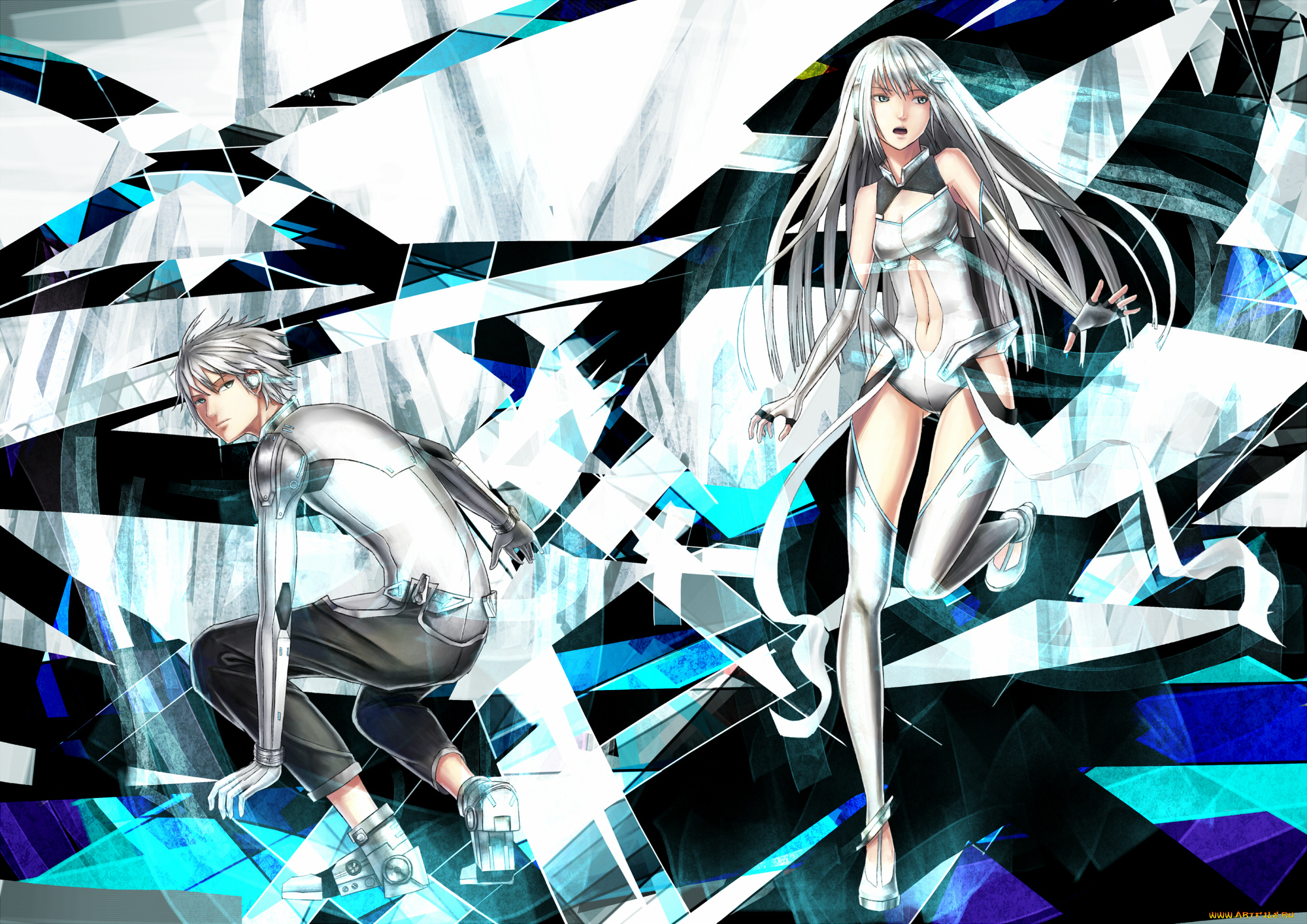 аниме, -weapon, , blood, &, technology, парень, девушка, арт, технологии