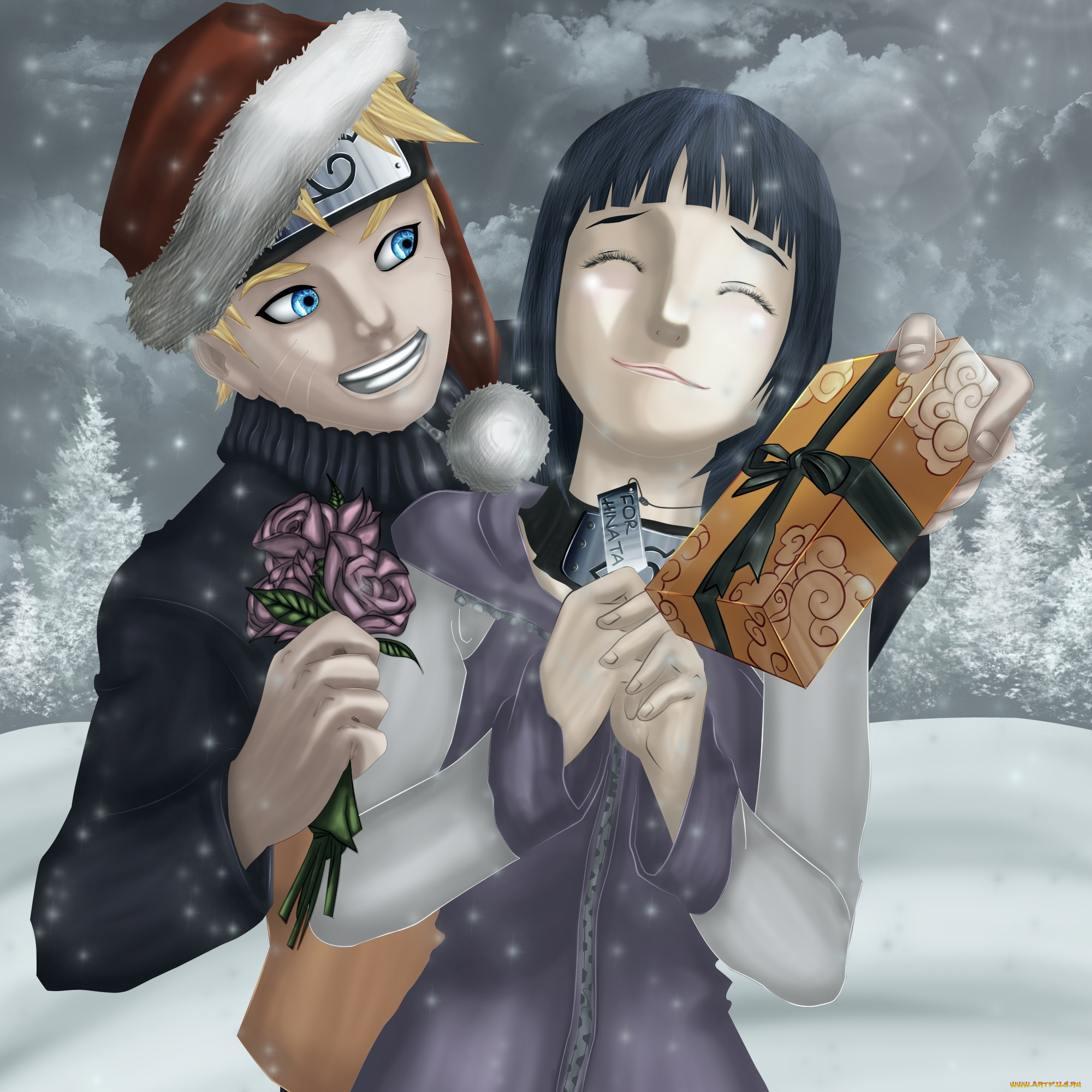 аниме, naruto, хината, пара, арт, наруто