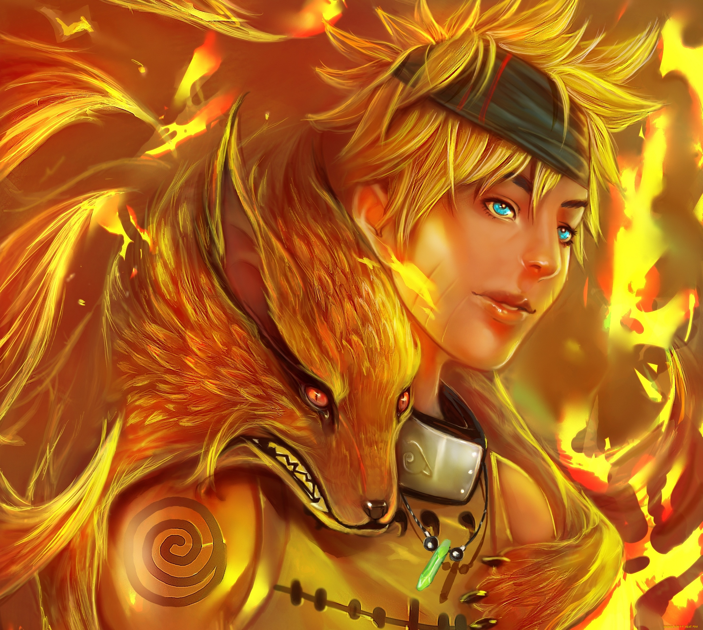 аниме, naruto, лис, nine-tailed, demon, fox, кьюби, anime