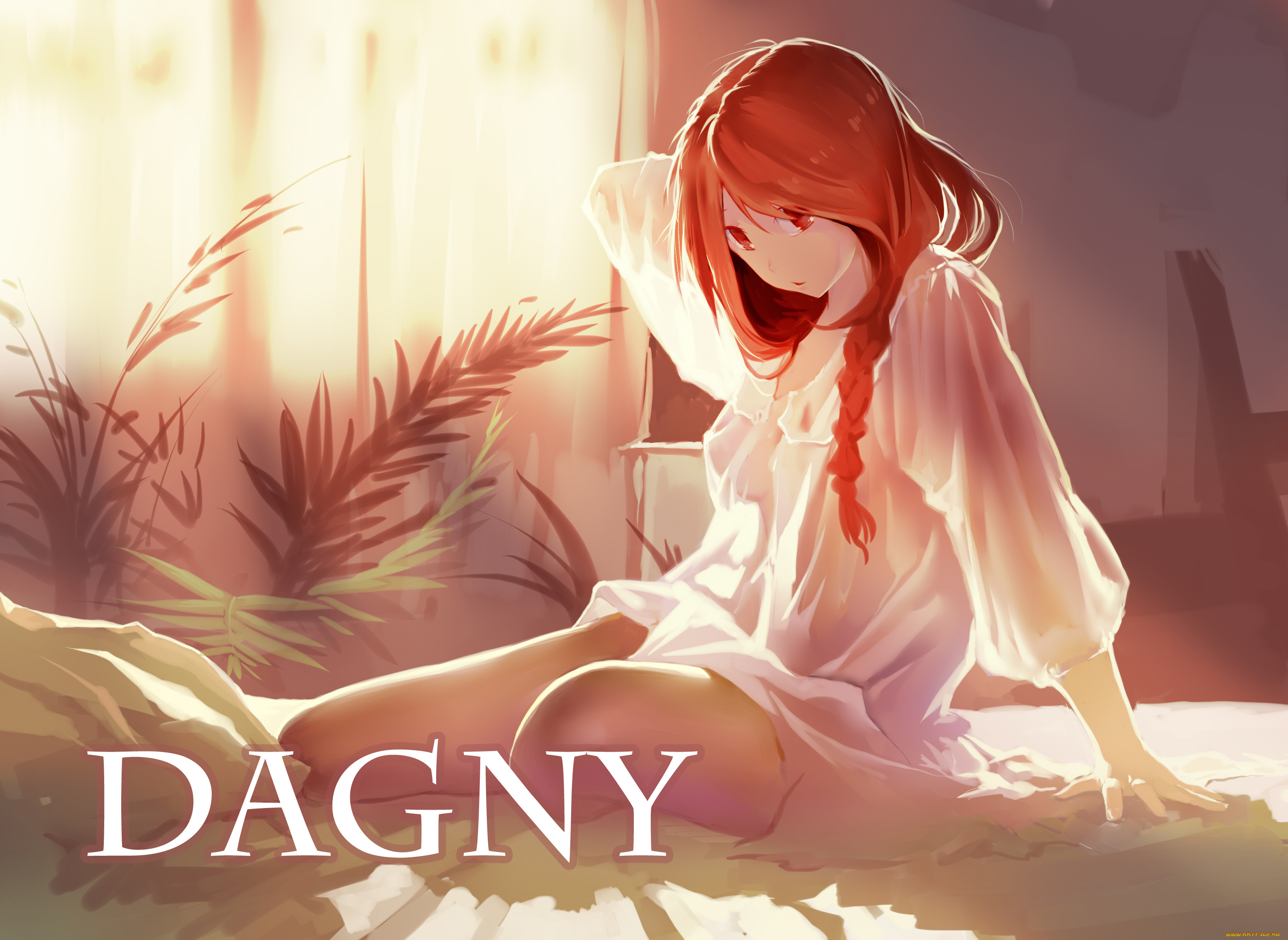 аниме, *unknown, , другое, девушка, рубашка, растения, шатенка