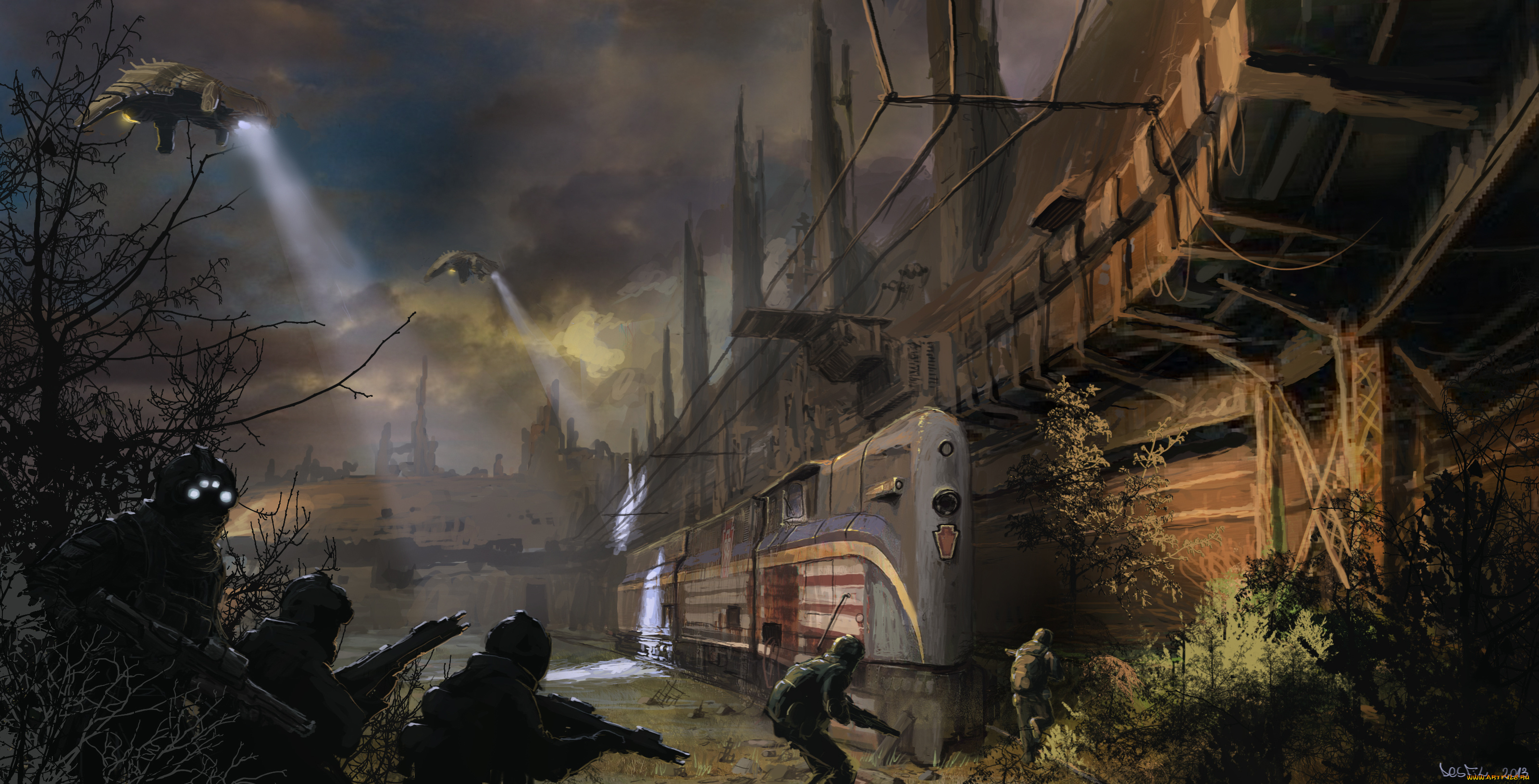 фэнтези, люди, ночная, отряд, солдаты, будущее, иной, мир, атака