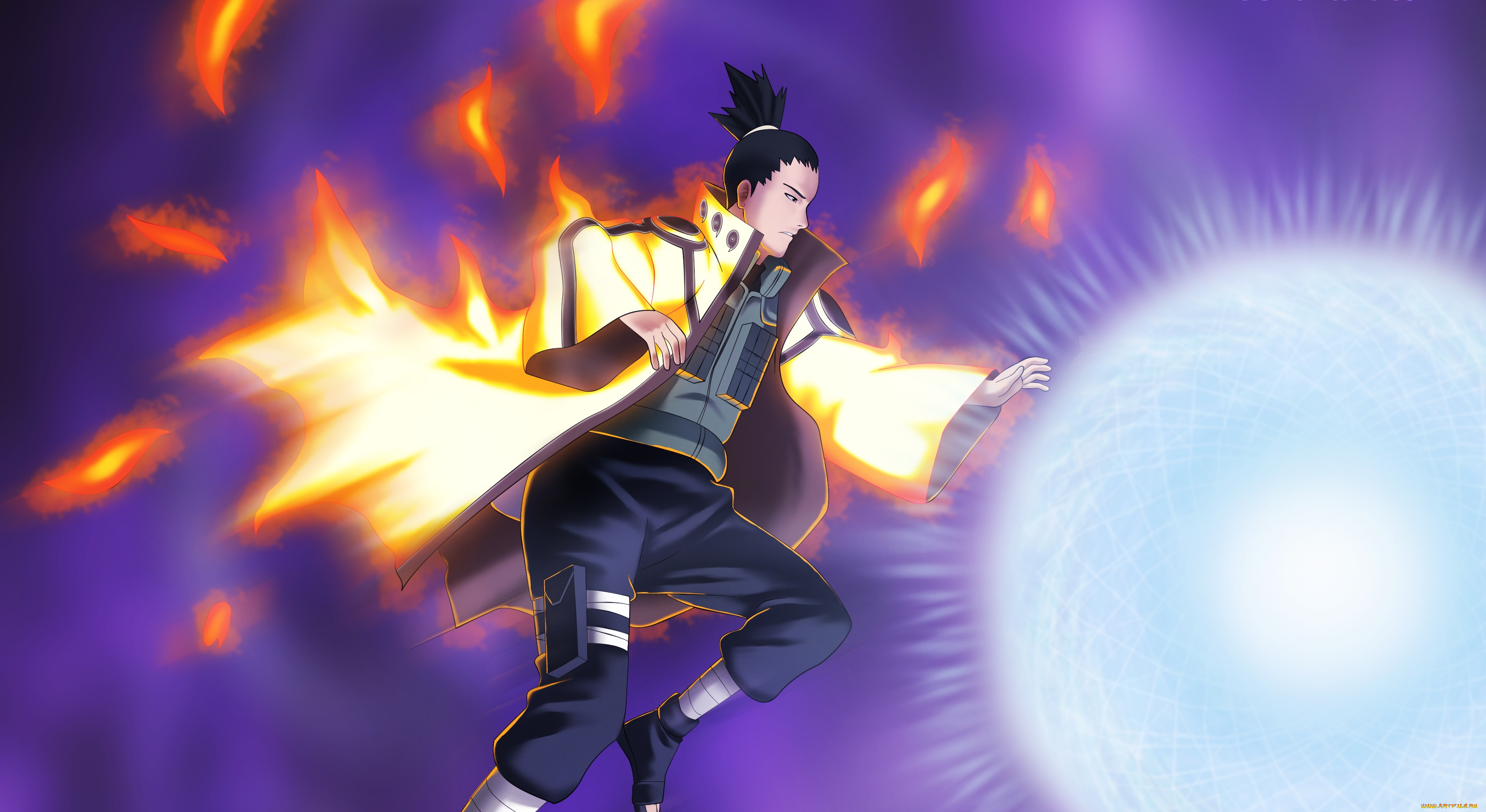 аниме, naruto, наруто, ураганные, хроники, арт, шикомару, нара, разенган, shikamaru