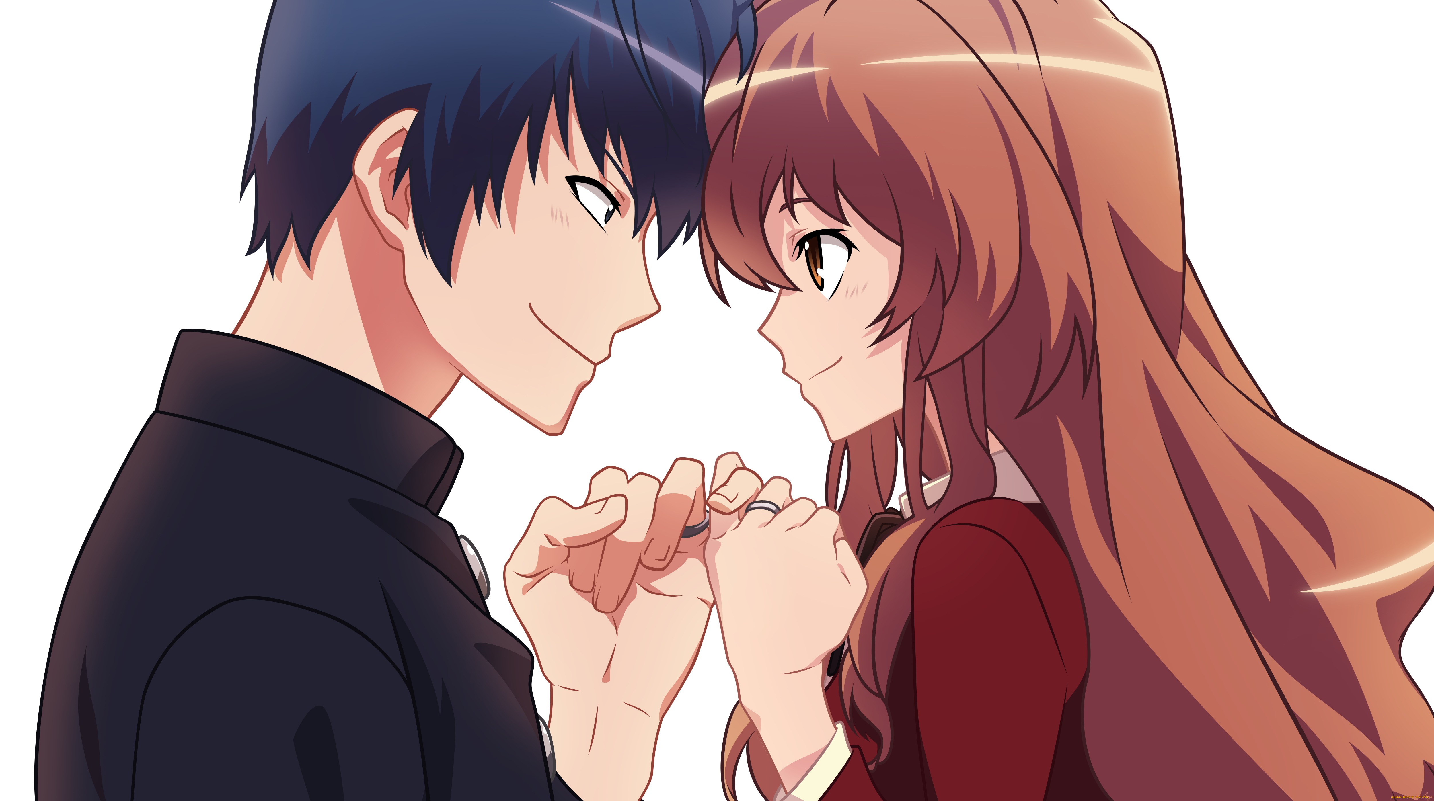 аниме, toradora, парень, takasu, ryuuji, aisaka, taiga, взгляд, пальцы, кольца, девушка, пара