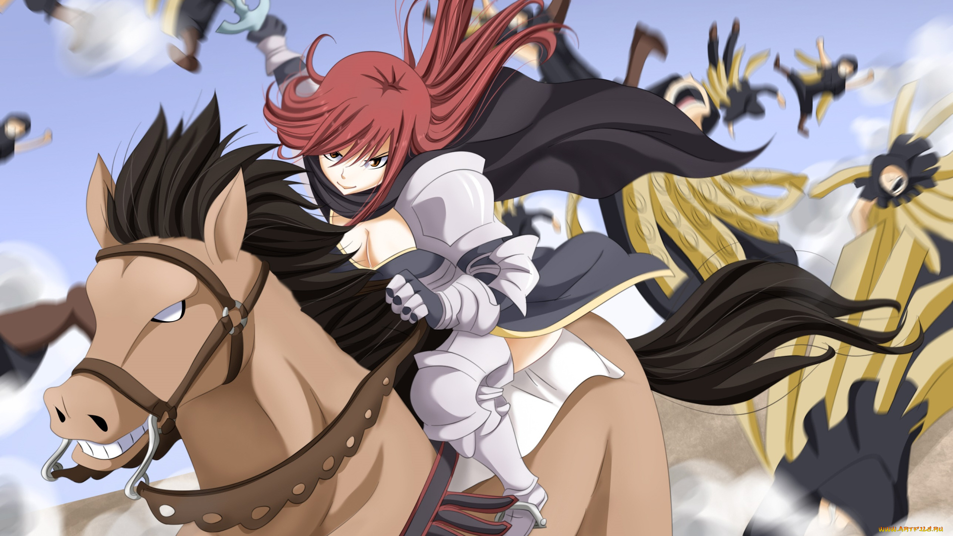 аниме, fairy, tail, девушка, арт, лошадь