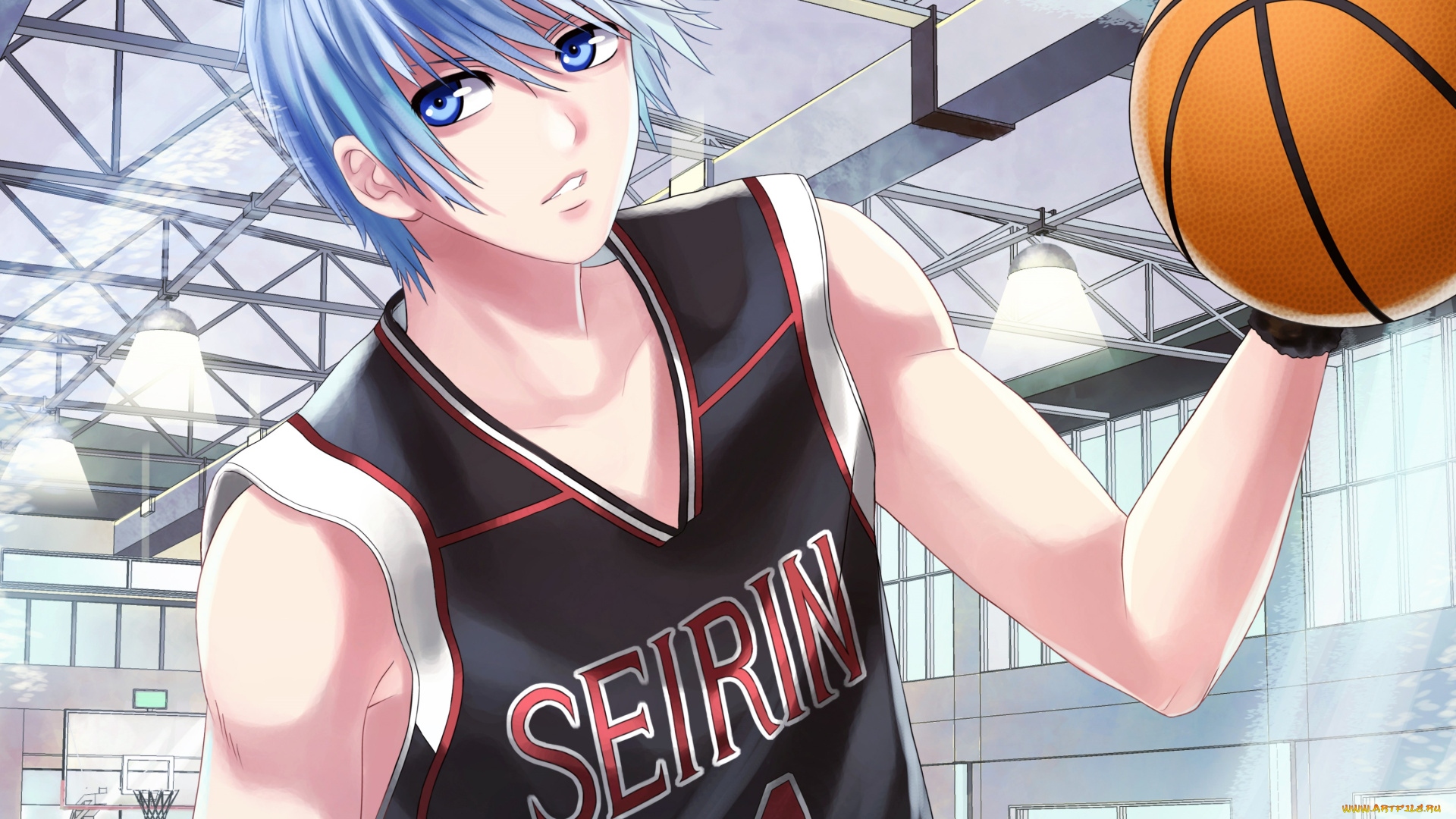 аниме, kuroko, no, baske, парень, спортсмен, мяч, баскетбол, арт
