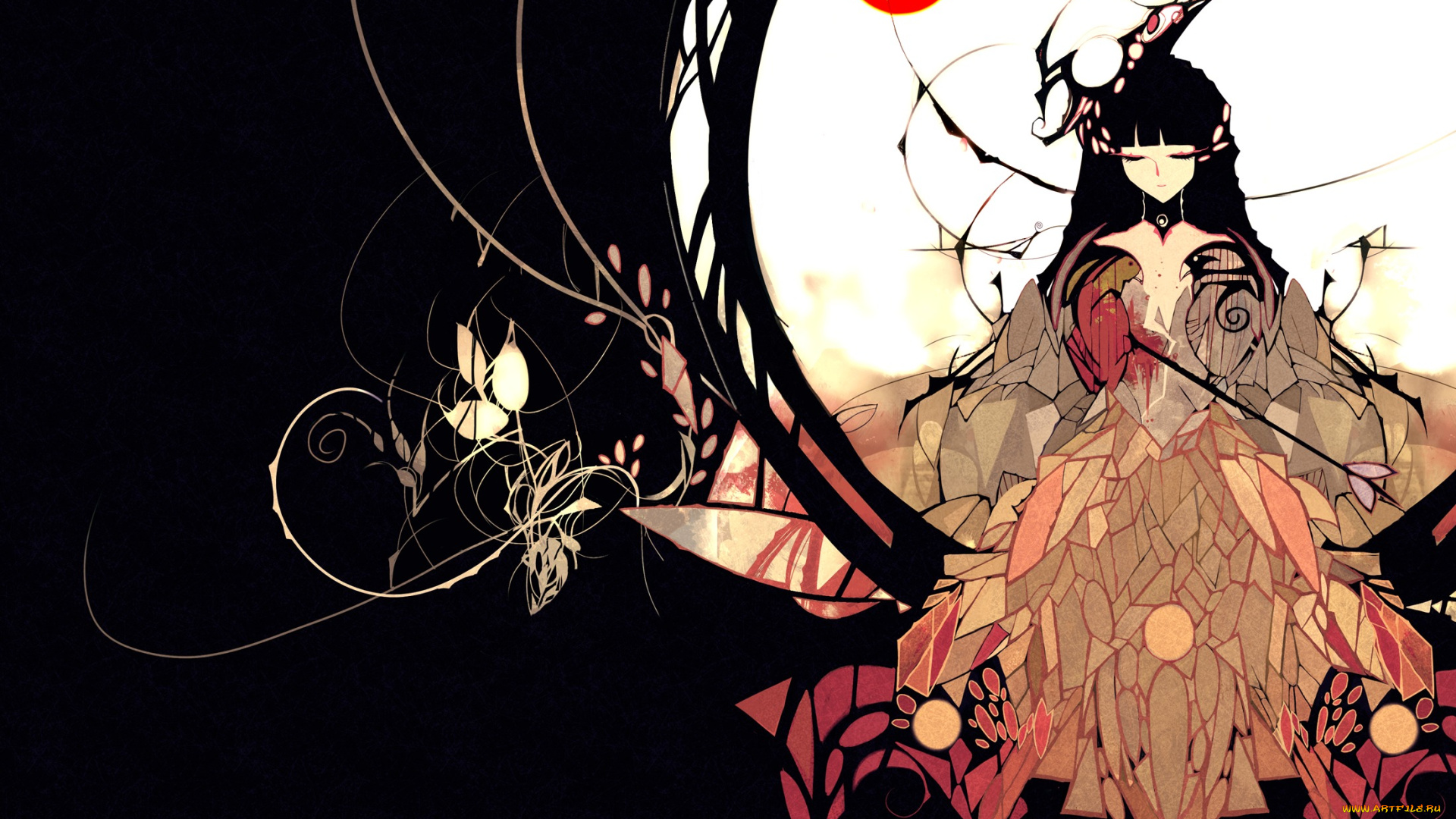 аниме, unknown, , другое, узоры, арт, девушка