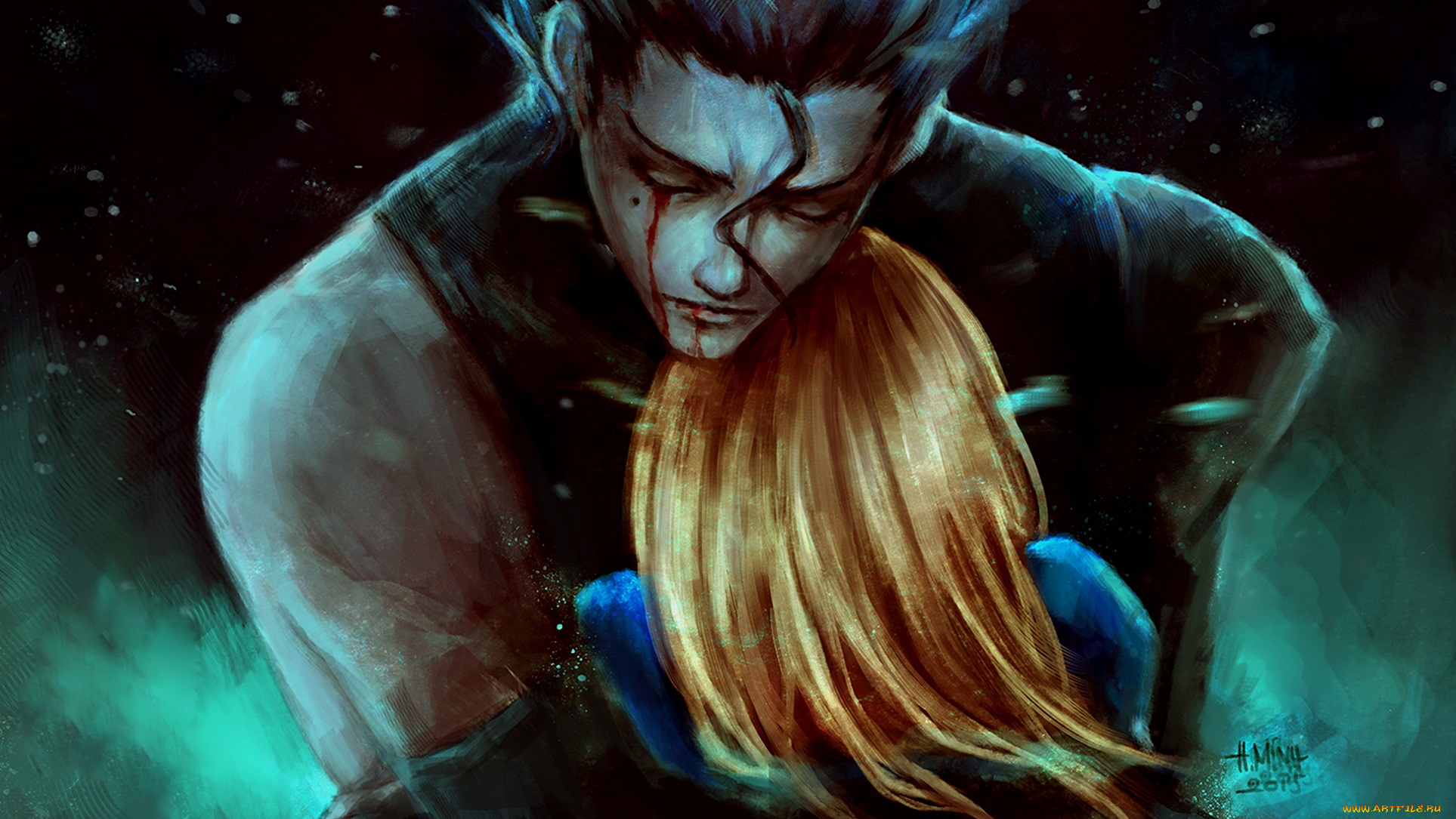 аниме, fate, stay, night, объятия, арт, парень, девушка