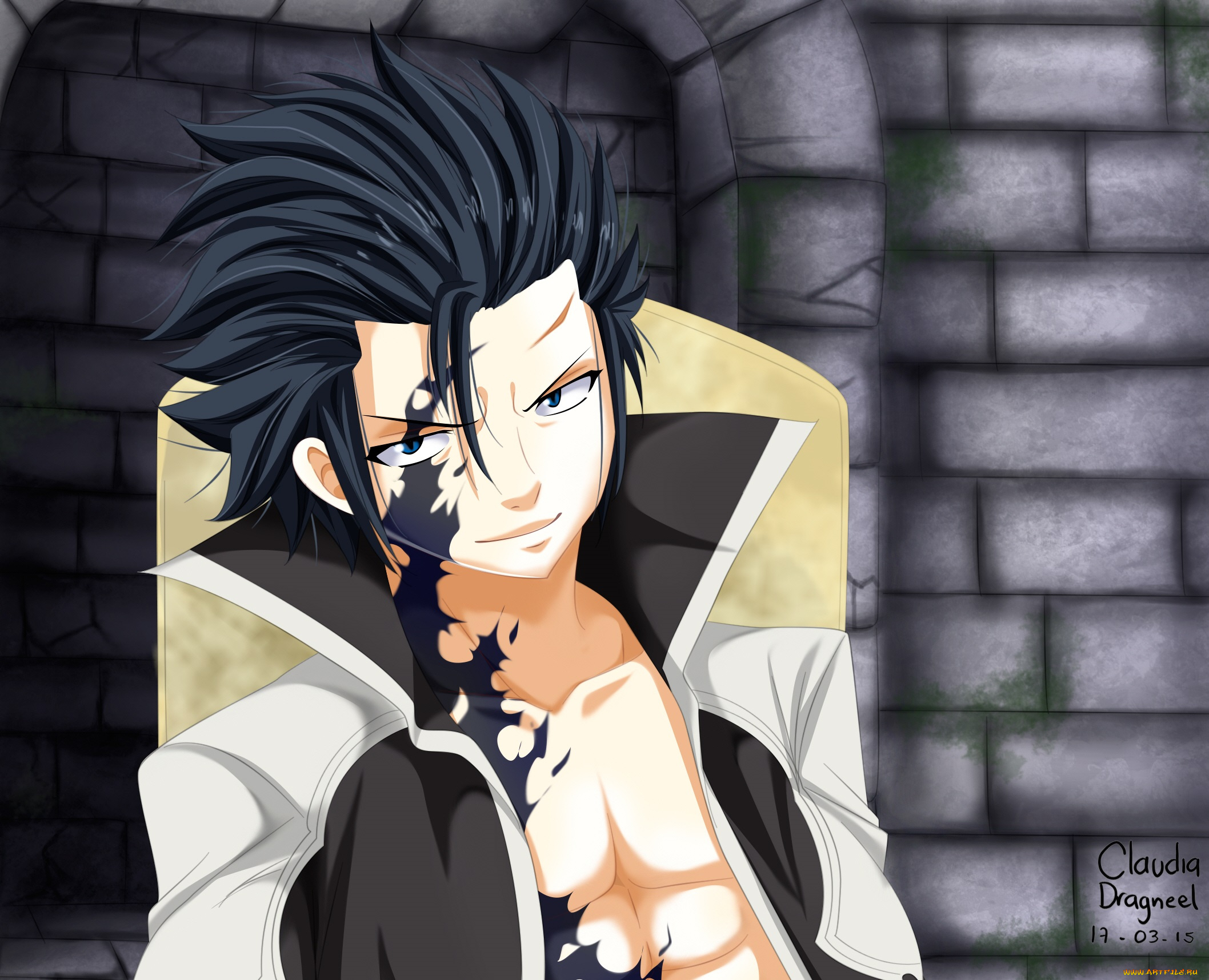 аниме, fairy, tail, брюнет, взгляд, парень, арт