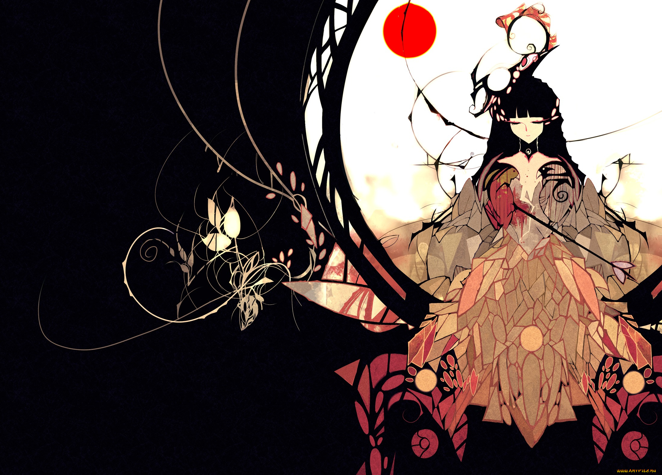 аниме, unknown, , другое, узоры, арт, девушка