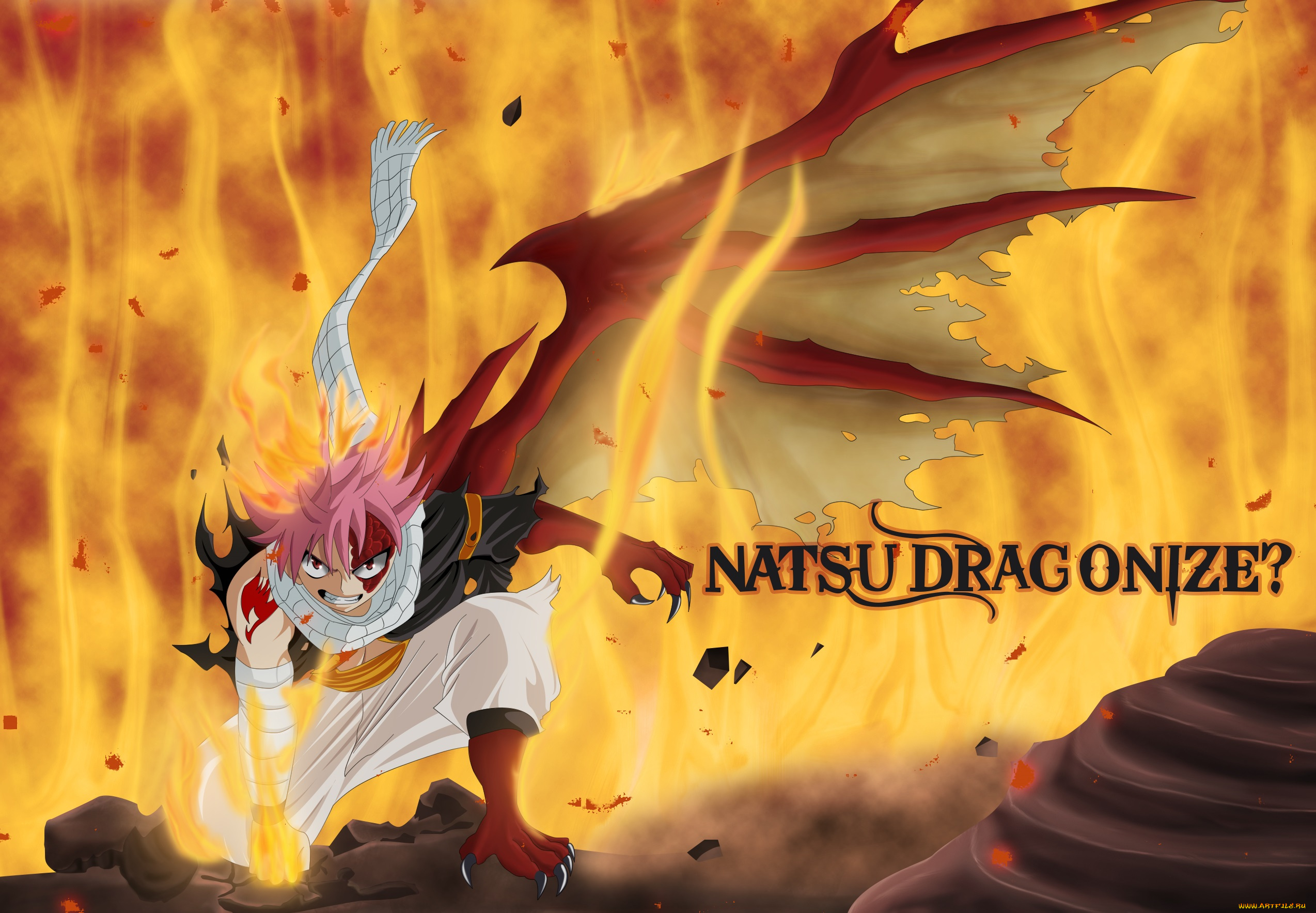 аниме, fairy, tail, крыло, монстр, огонь, парень