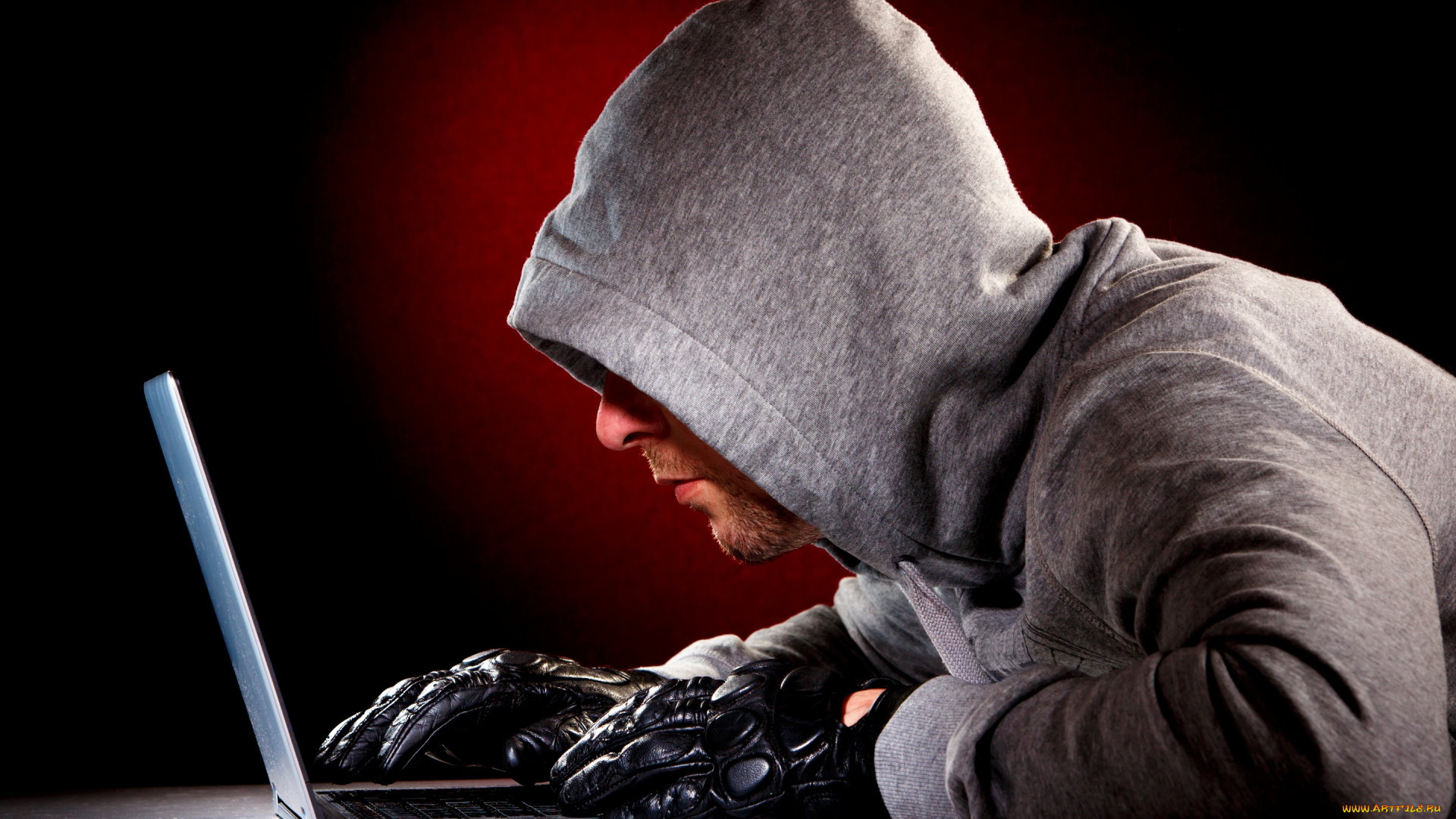 мужчины, -, unsort, капюшон, парень, хакер, перчатки, ноутбук, щетина