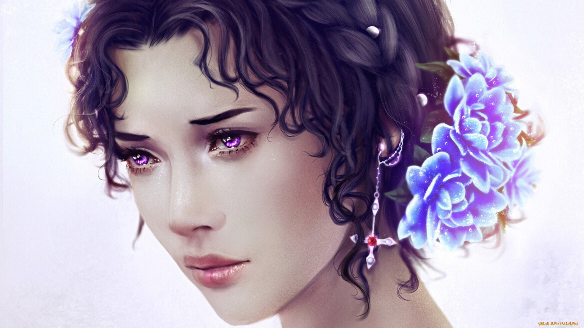 рисованное, люди, девушка, цветы