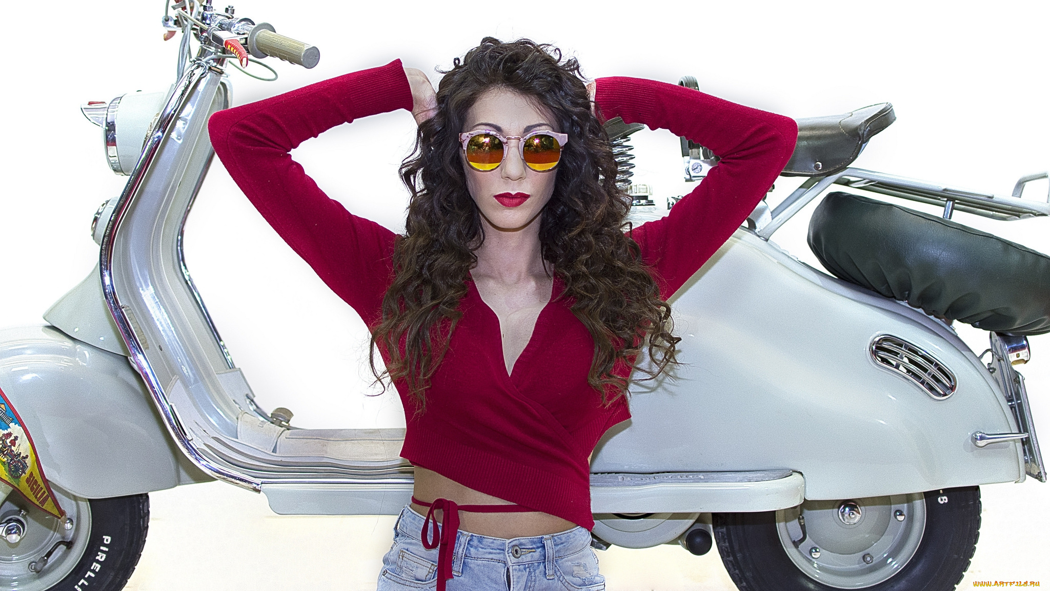 мотоциклы, мото, с, девушкой, мотороллер, дама