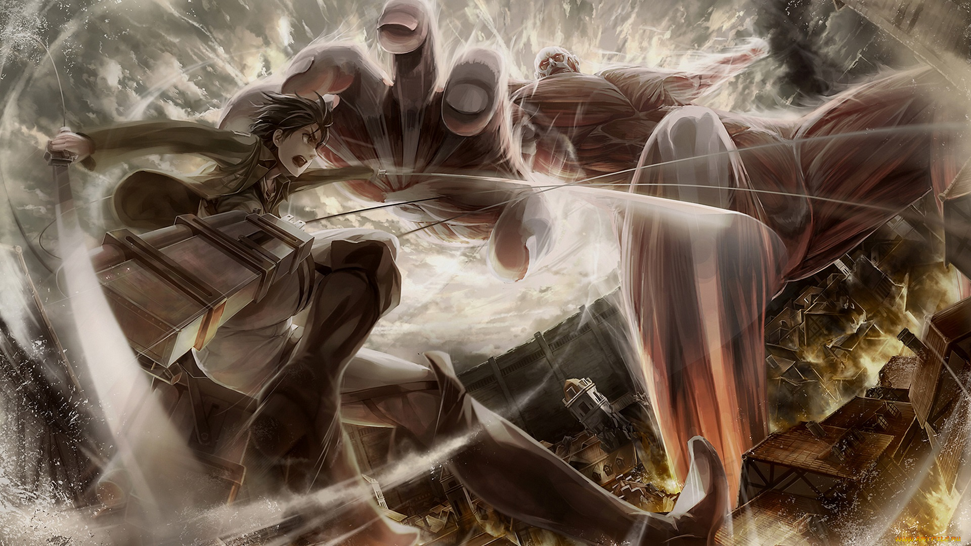 аниме, shingeki, no, kyojin, атака, титанов