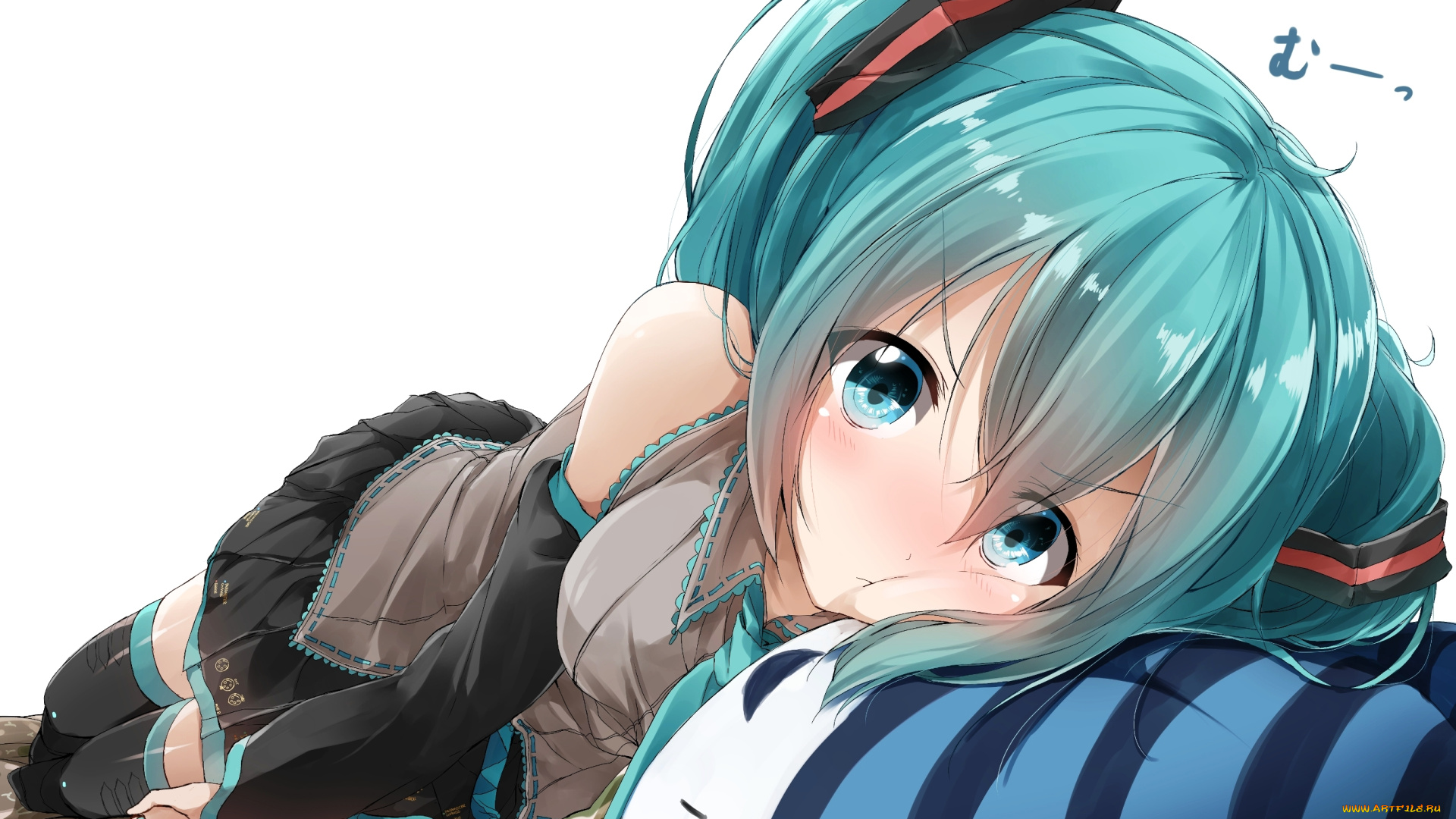 аниме, vocaloid, подушка, девушка, hatsune, miku